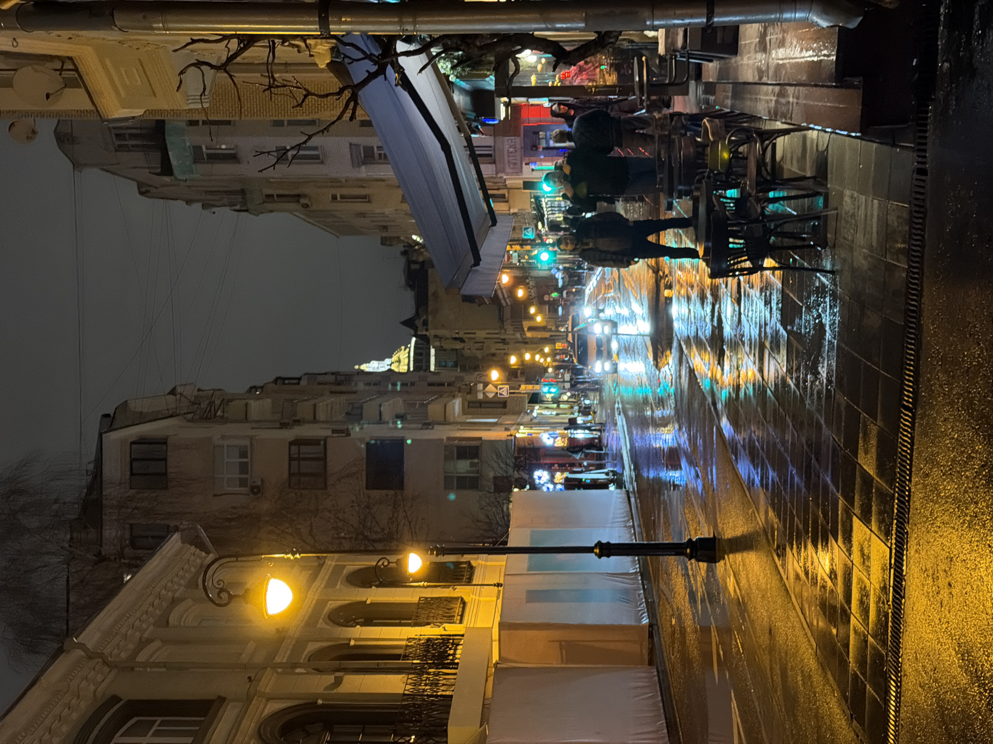 Wet Moscow street captured after evening rainfall
