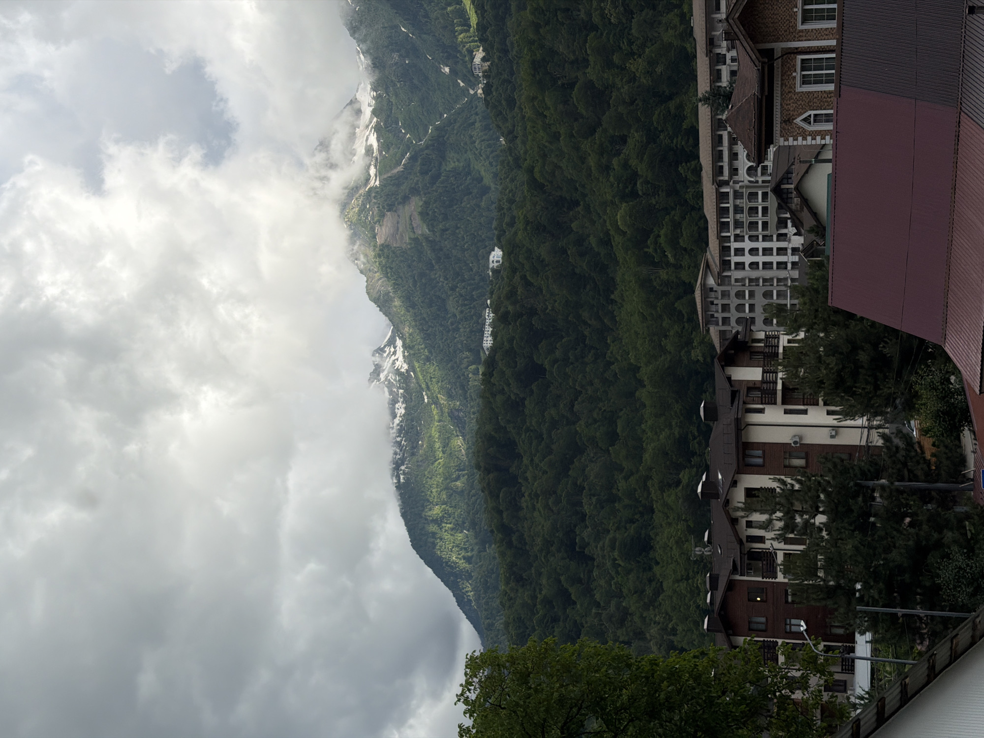 Summer afternoon in Estosadok's forested mountain resort town