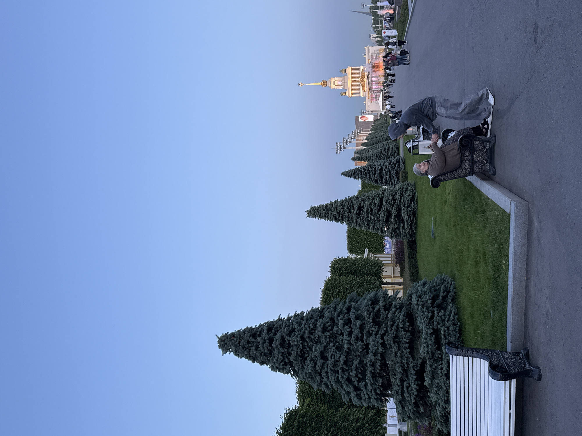 Ornate domed building photographed at twilight in Moscow