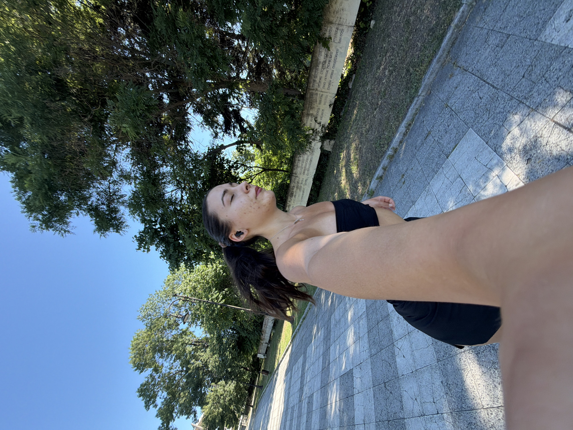 Morning run through a sunny park in Varna, Bulgaria