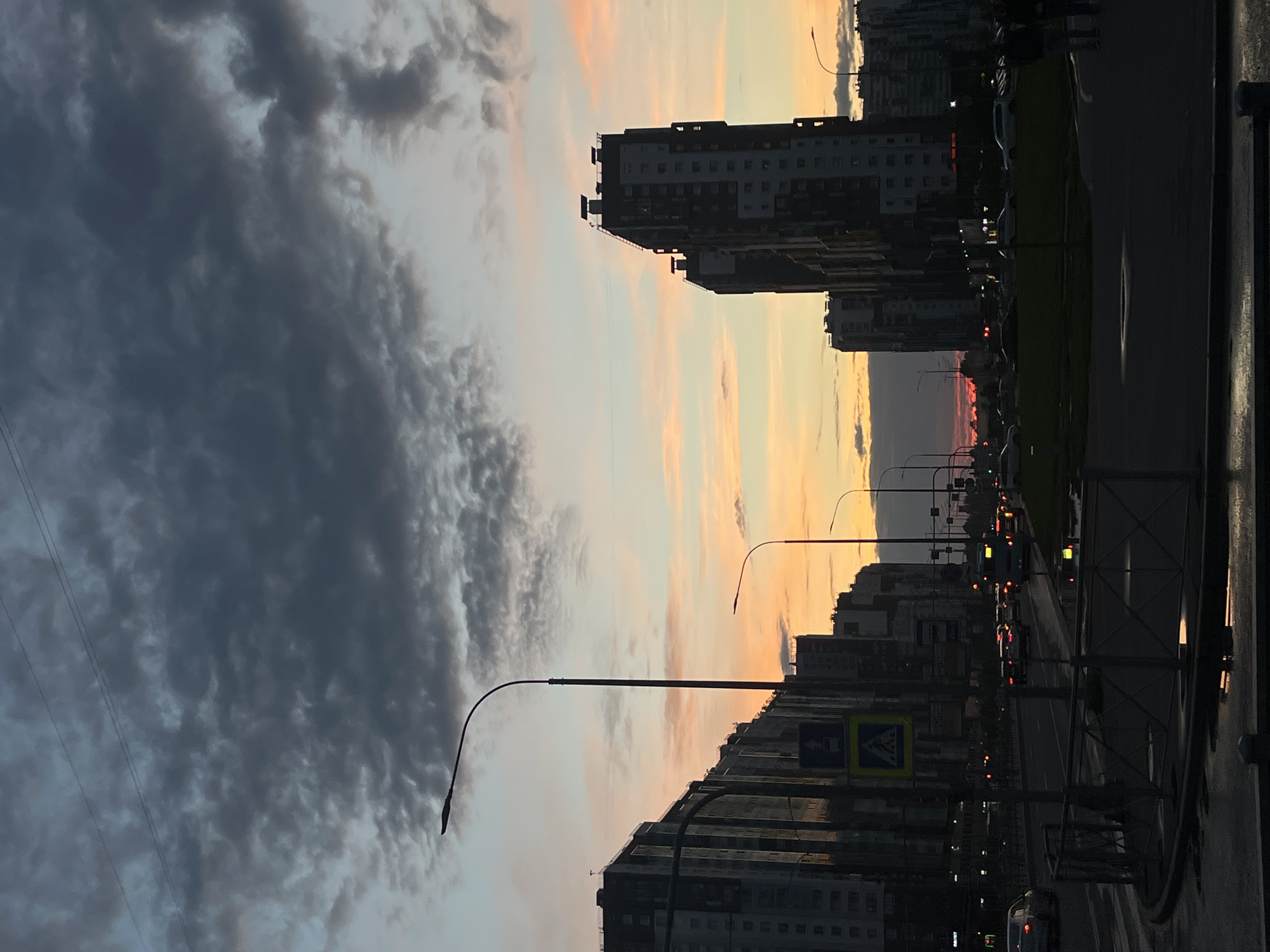 Saint Petersburg streets at dusk, clouds and crosswalks