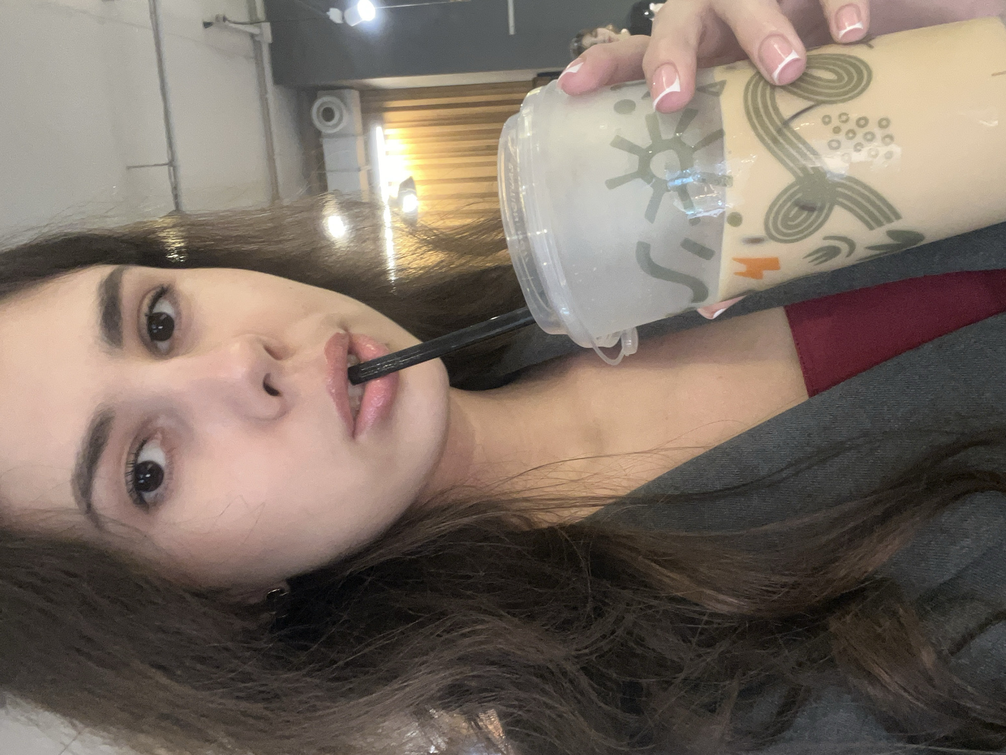 Woman's morning coffee shop and mall visit documented