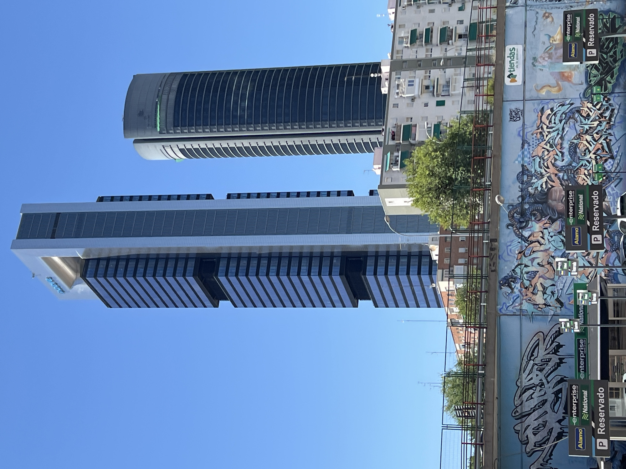 Madrid's Cuatro Torres district from street to skyline
