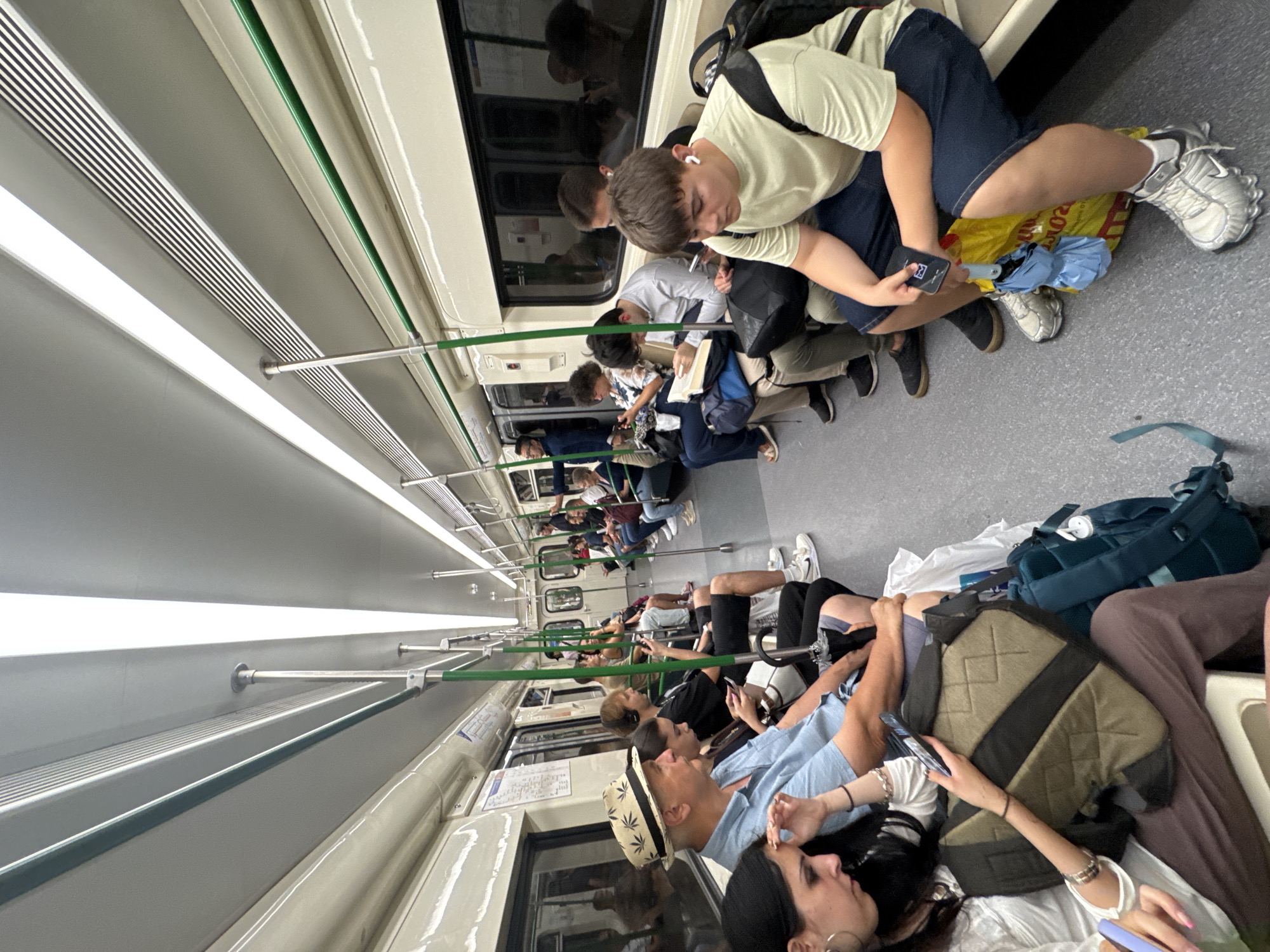 Crowded midday ride on the Sofia metro