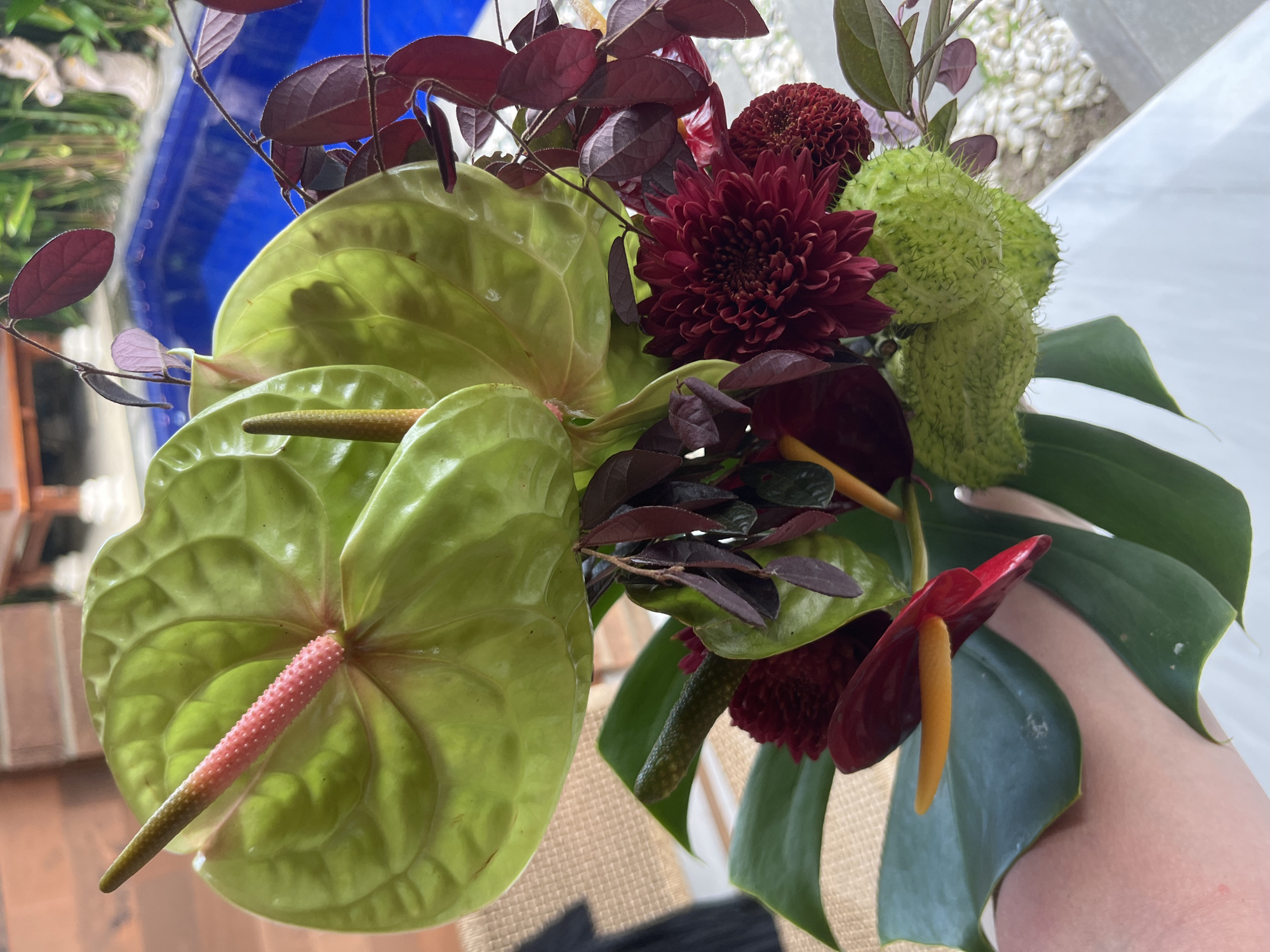 Tropical flower arrangement documented across Bali locations