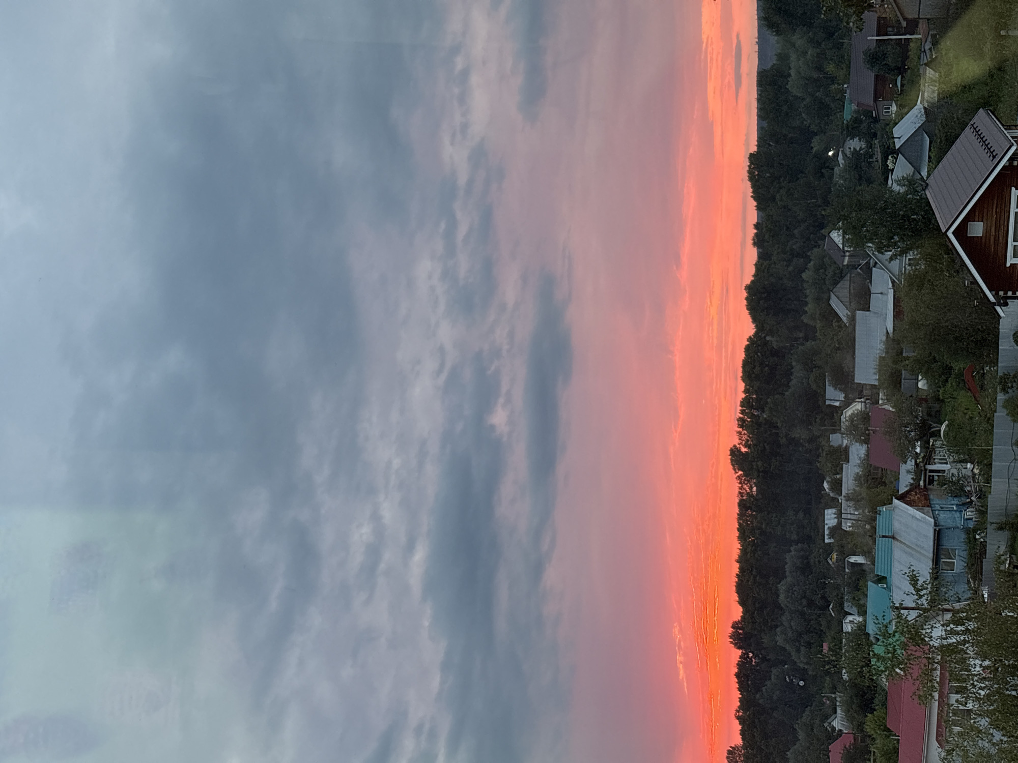 Summer evening around a Chaikovsky residential neighborhood at sunset