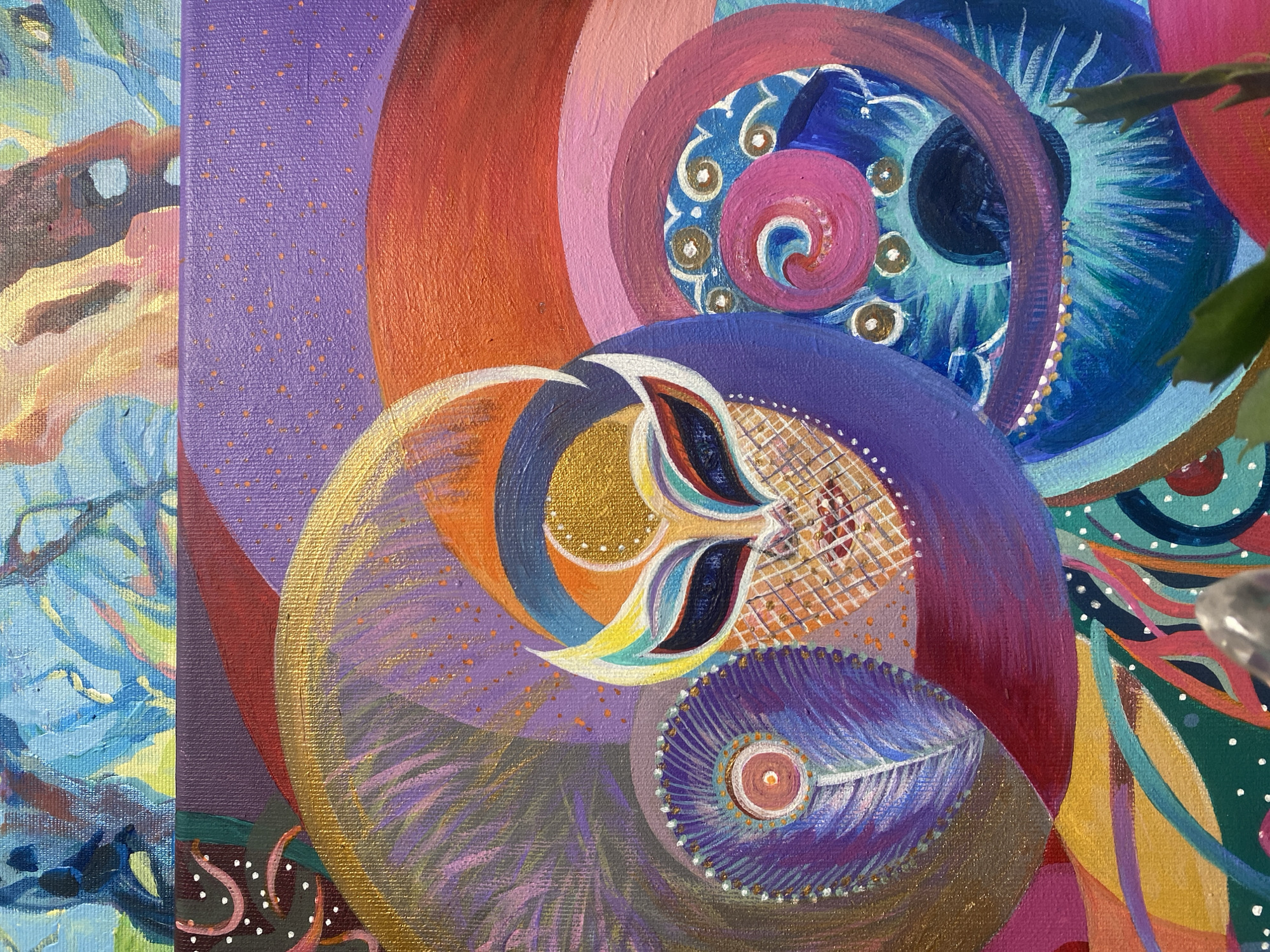 Colorful Abstract Painting with Spirals and Circles Documented