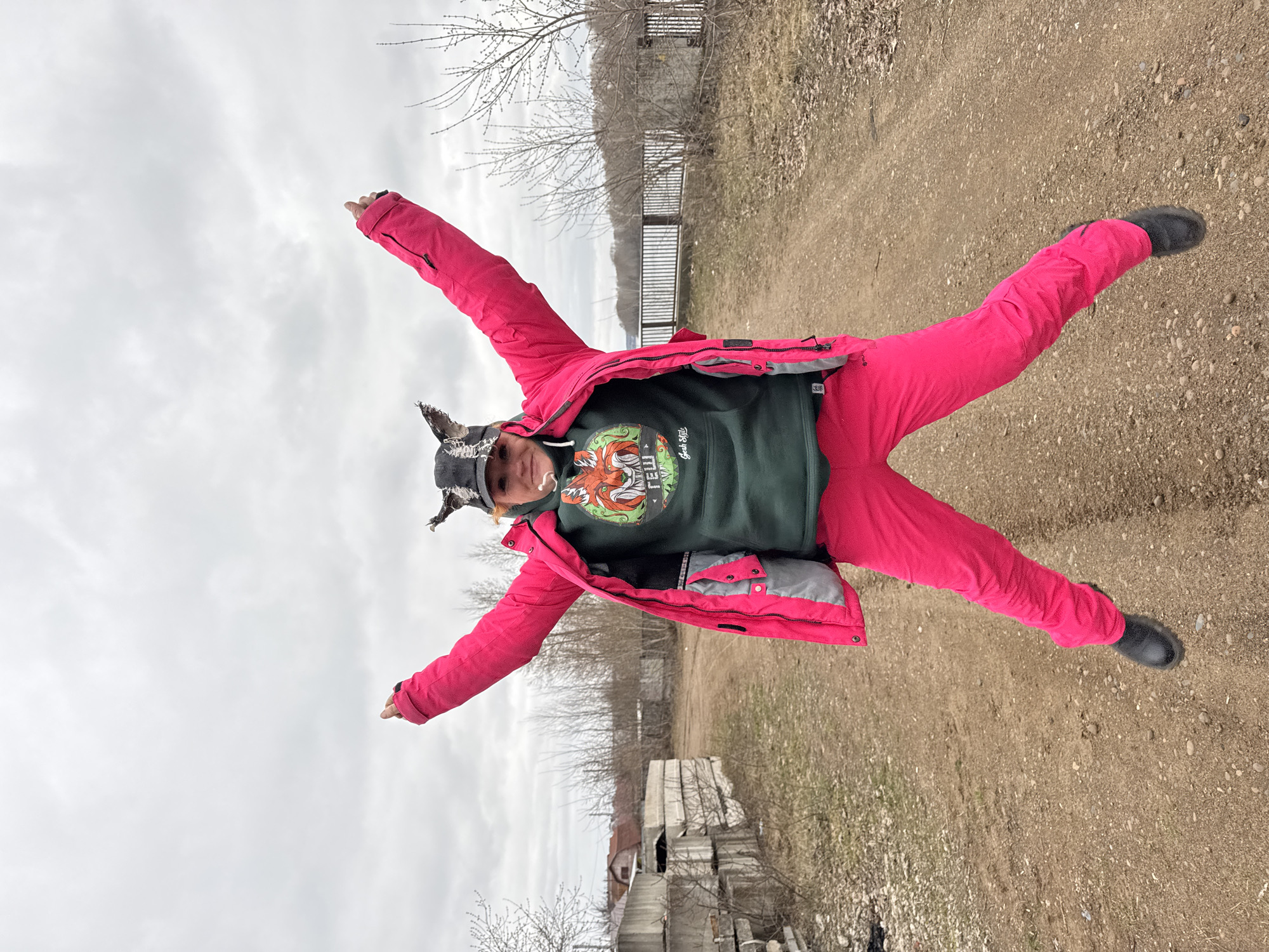 Dog owner enjoys spring outing in Chaikovsky, Russia