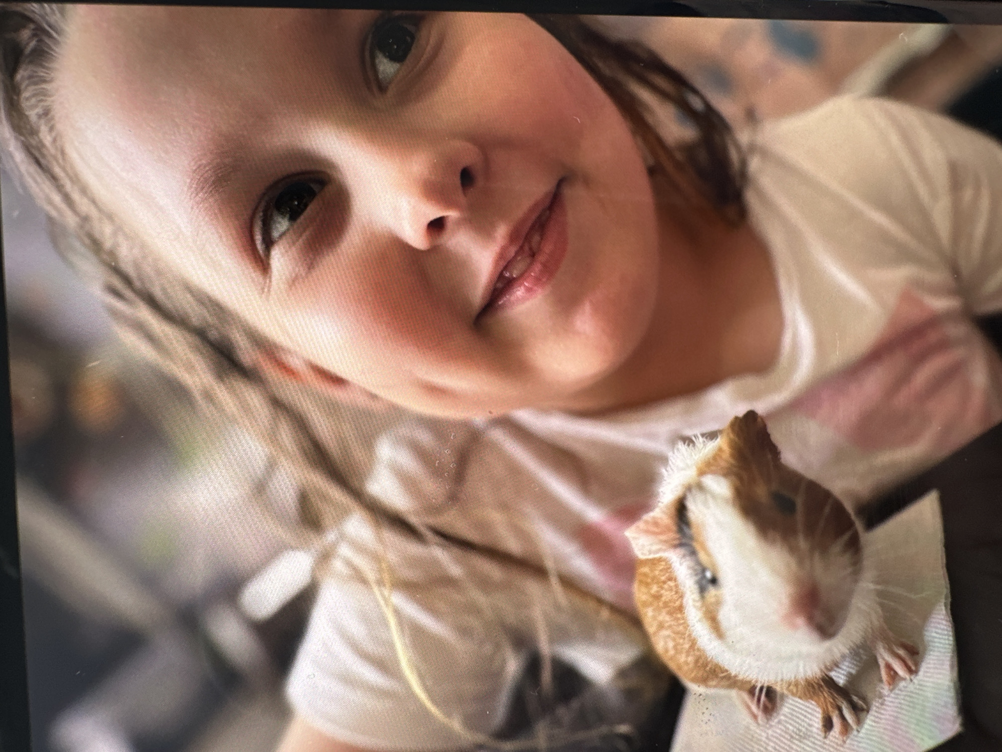 Child with guinea pet captured in casual family moments