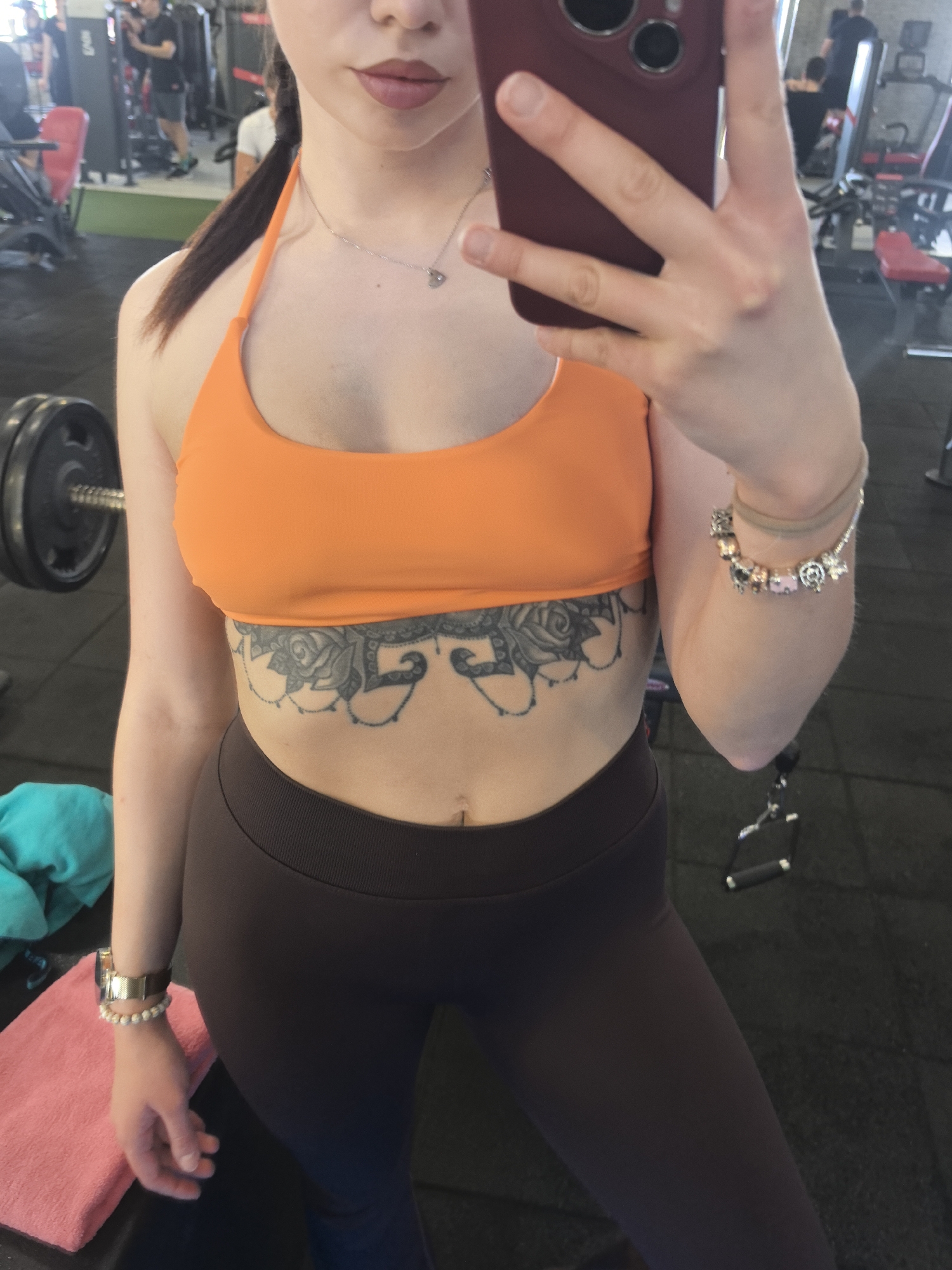 Woman takes gym selfies in Stara Zagora, Bulgaria