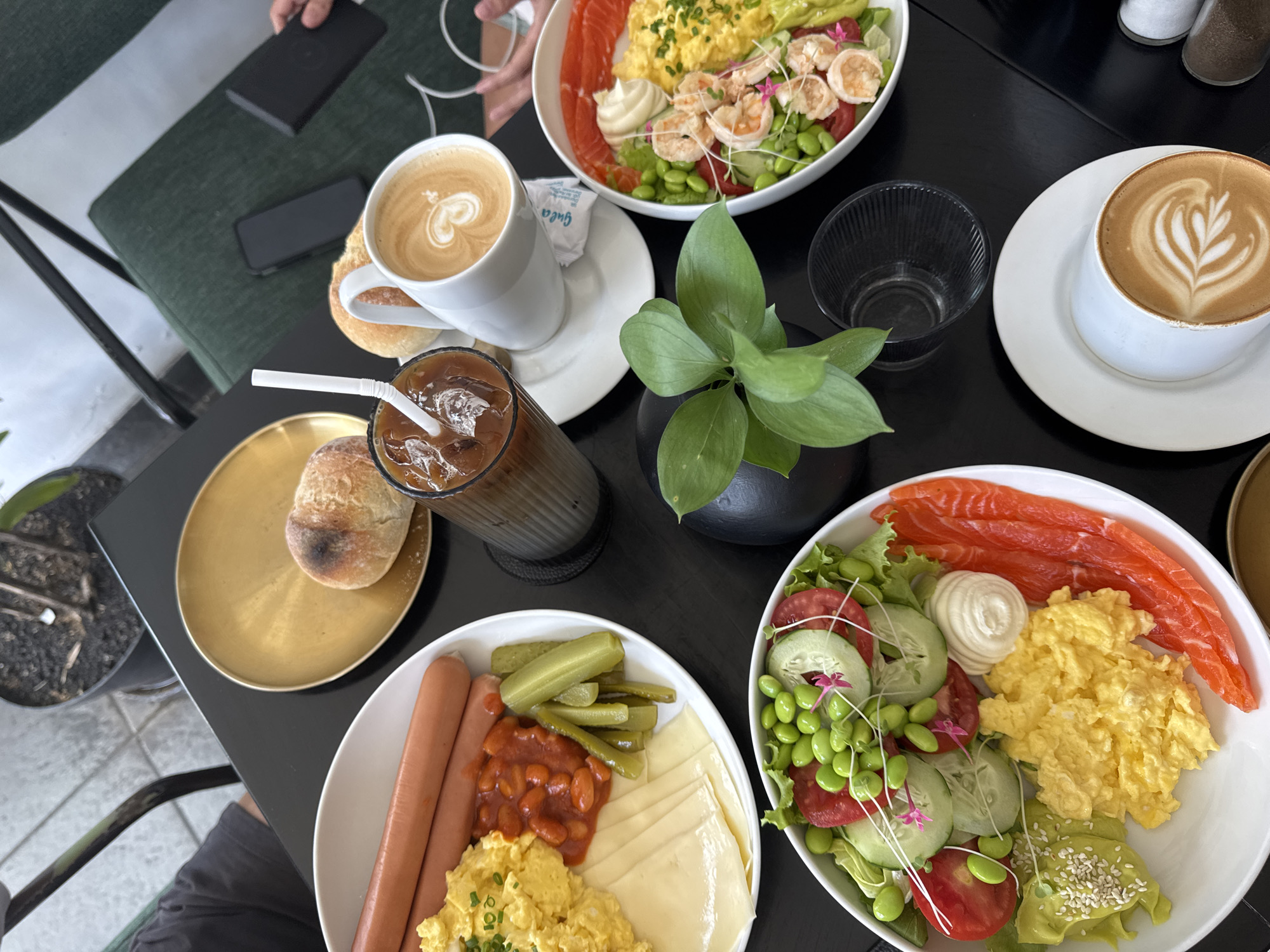 Early morning brunch spread documented at unknown cafe location
