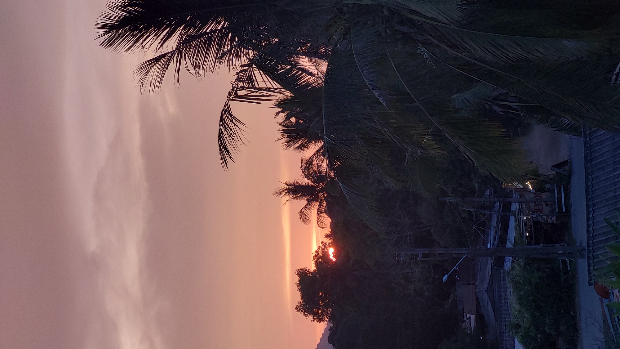 Sunset captured behind trees in Baan Mae Nam, Thailand