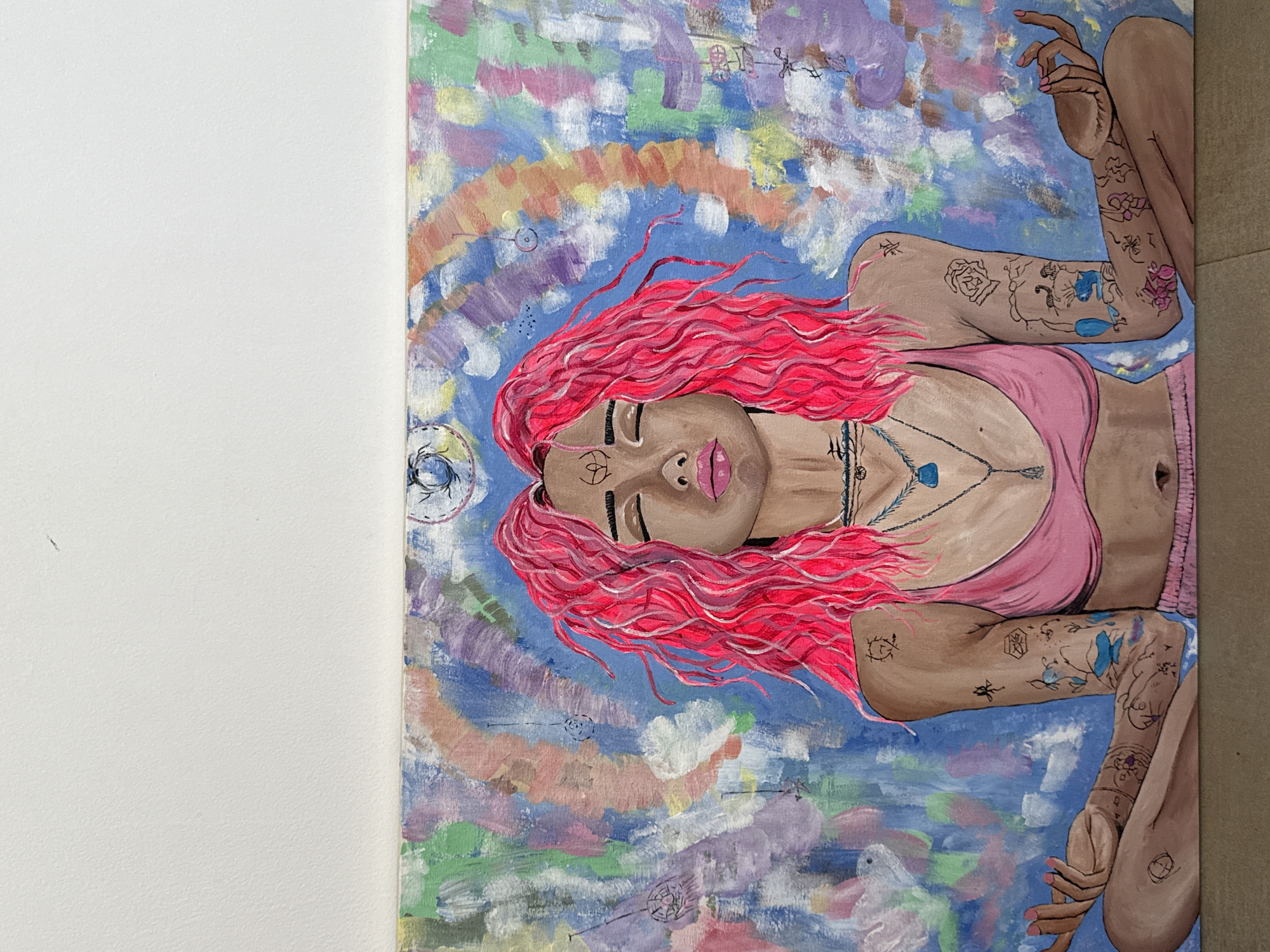 Sketchbook artwork featuring tattooed woman documented in Ubud