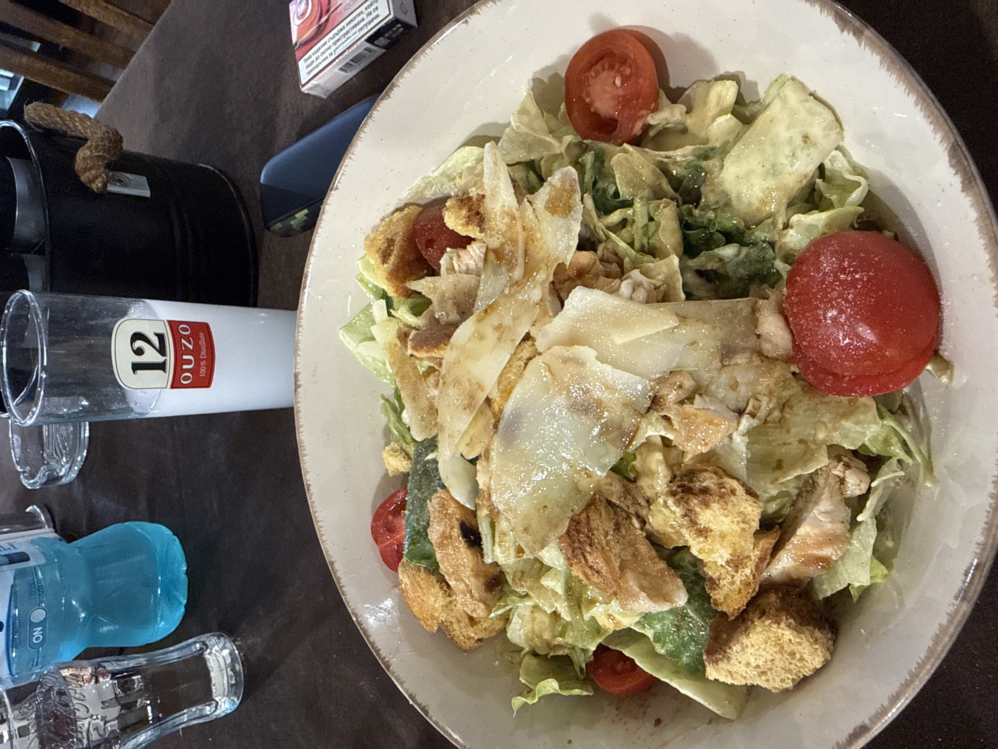 Caesar salad photographed in Lukovit, Bulgaria