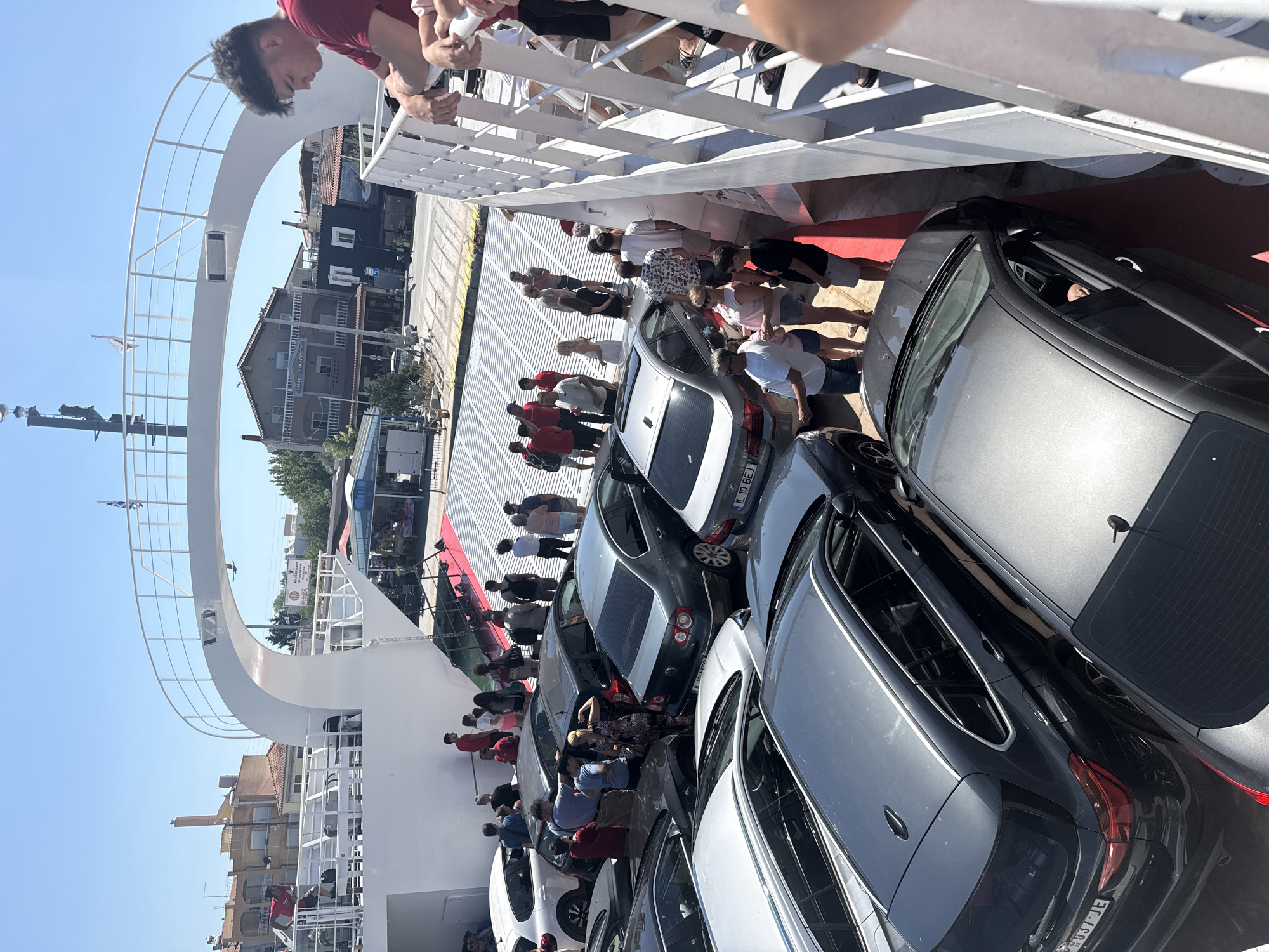 Ferry loaded and docked at the port of Keramoti, Greece