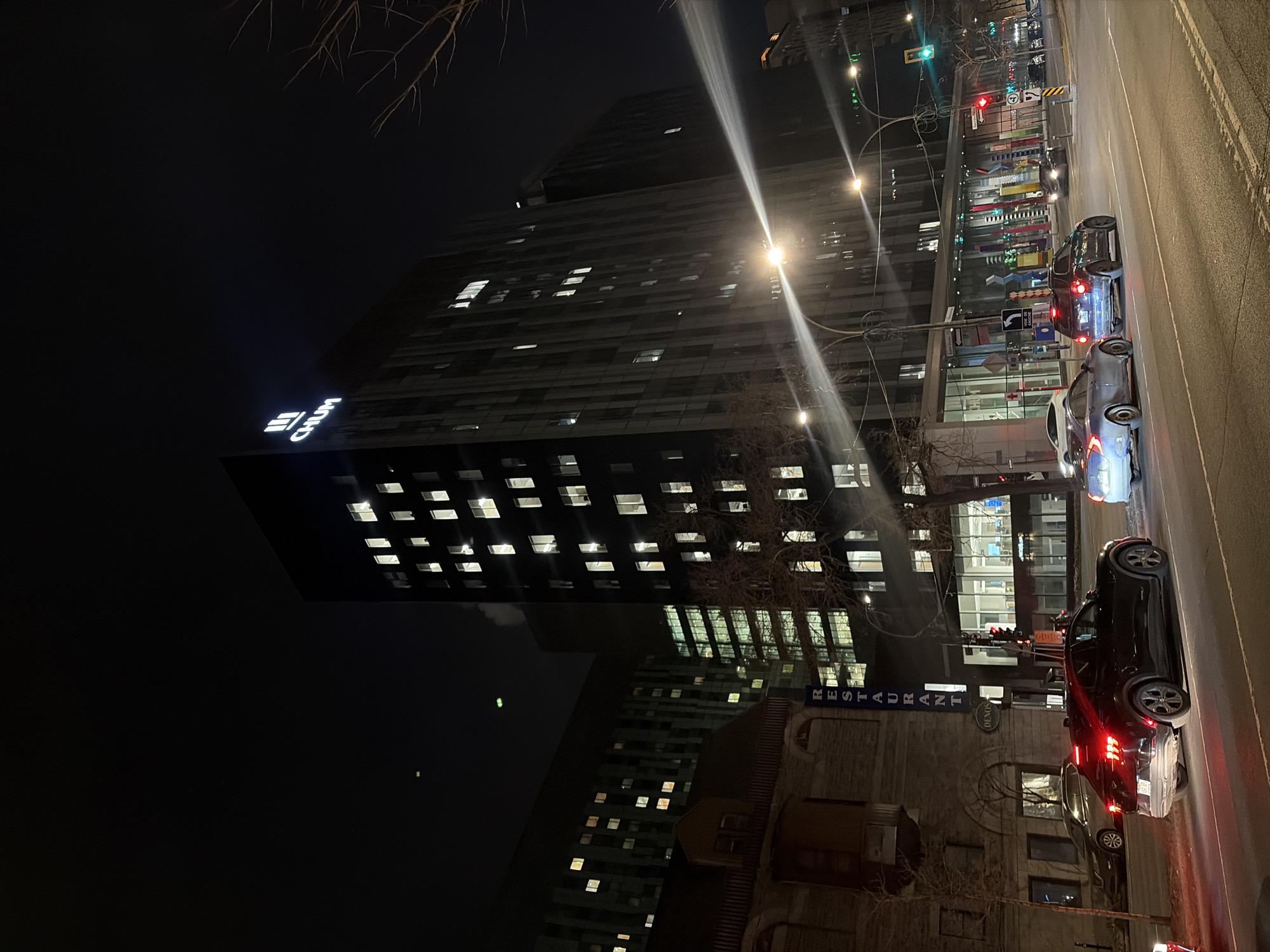Late night street documentation near Montreal hospital complex