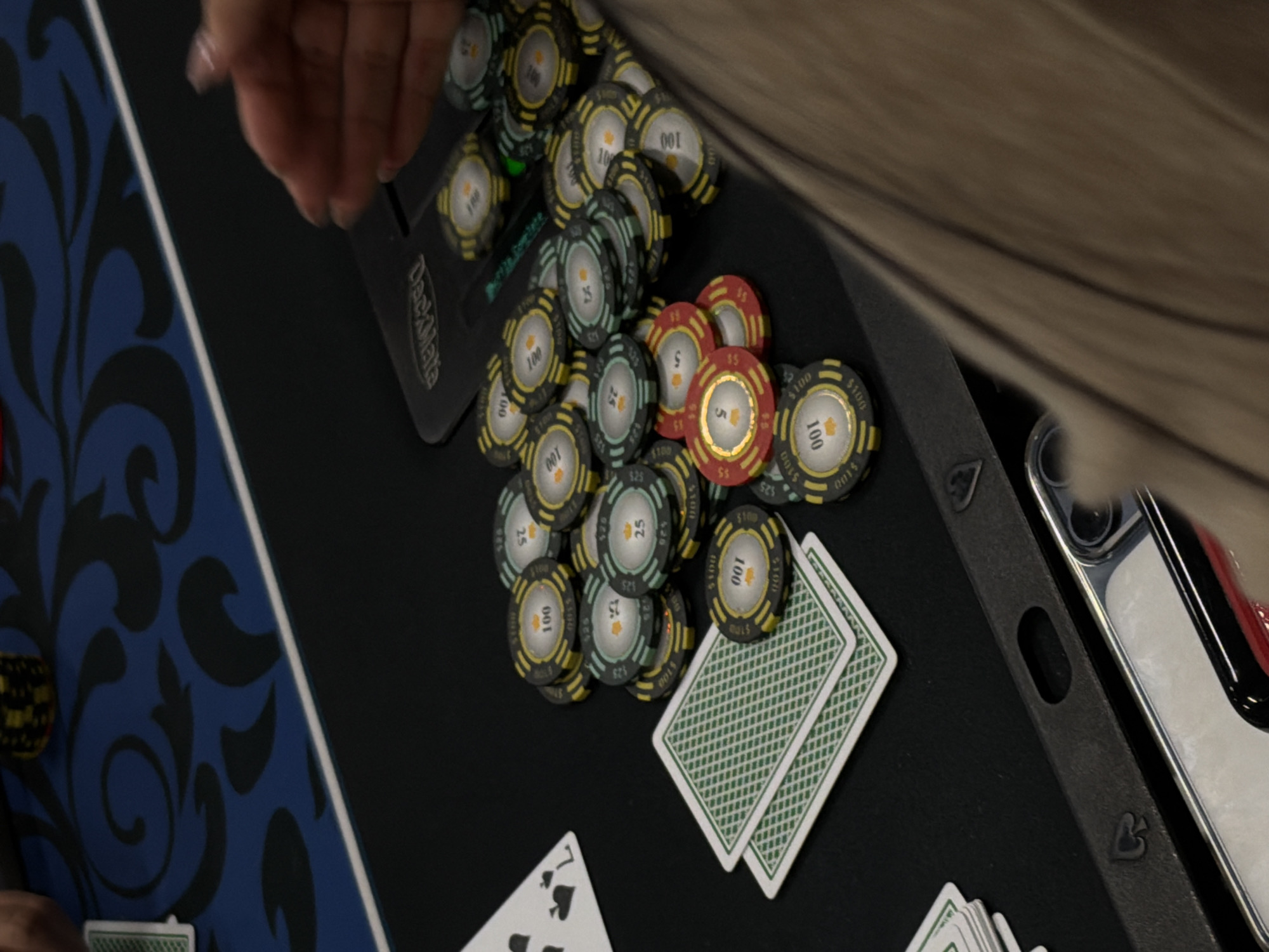 Late-night poker game captured on felt table in NYC