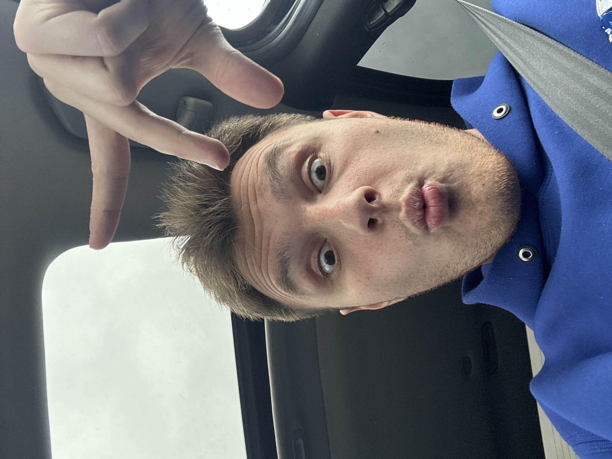 Man makes hand gesture while seated in car in Plovdiv