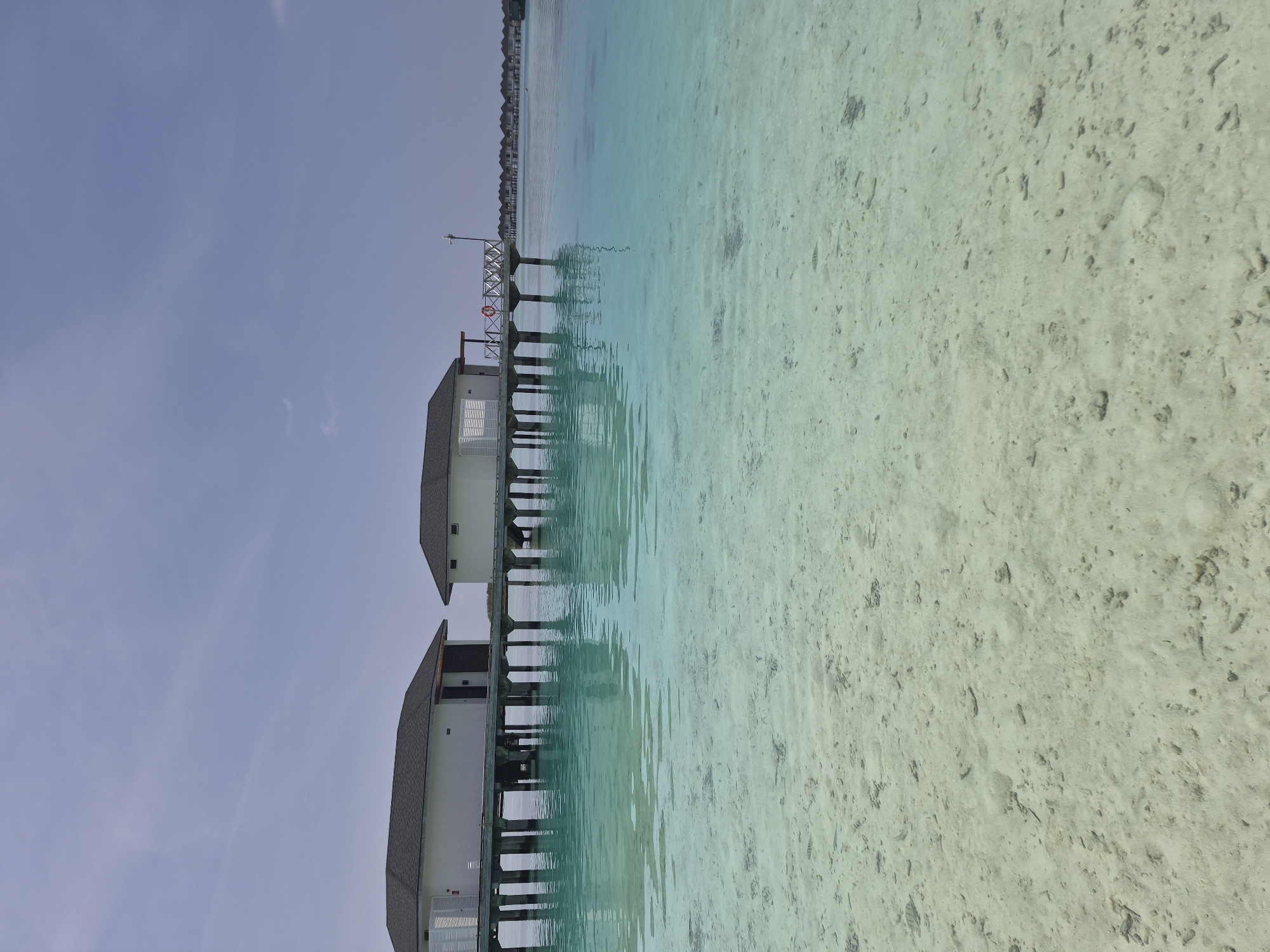 Overwater bungalows photographed at Huraa beach, Maldives