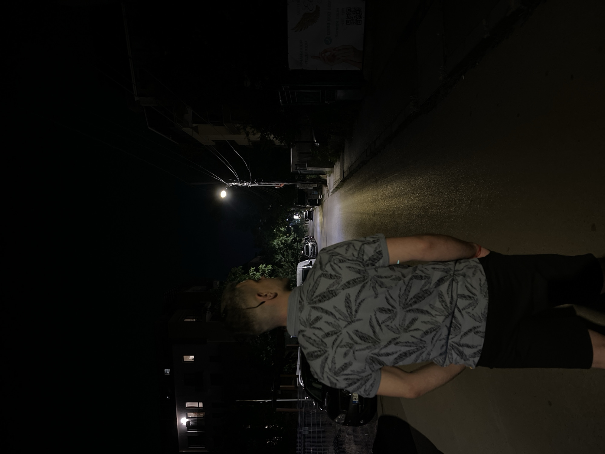 Nighttime street pause in Sofia, Bulgaria