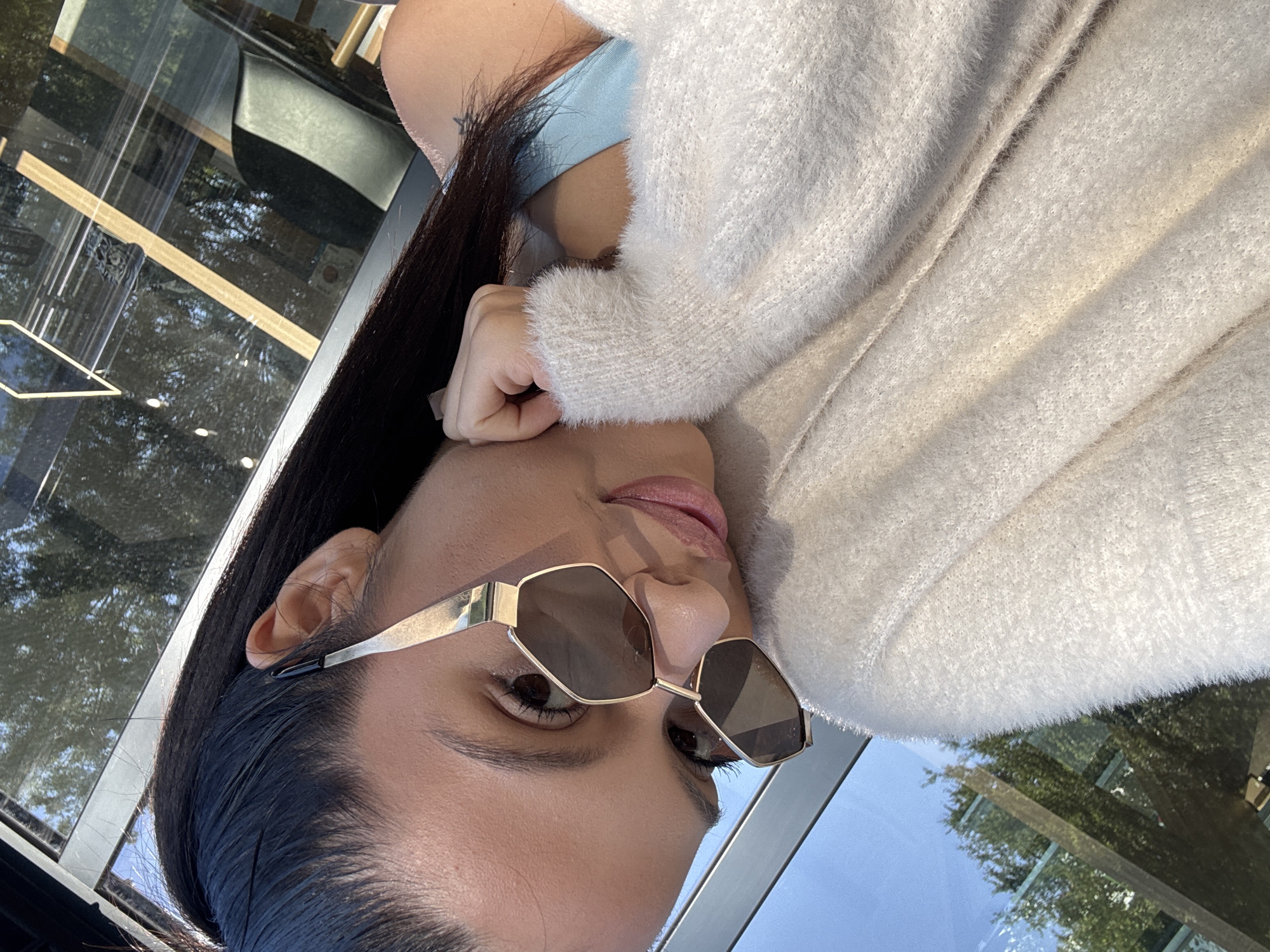 Woman takes morning selfies in downtown Sofia