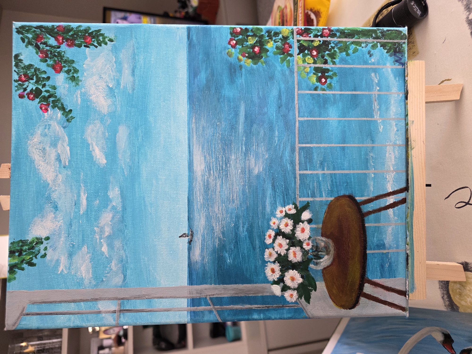 Acrylic paintings on easels, Claremorris — landscapes, seascapes, and more