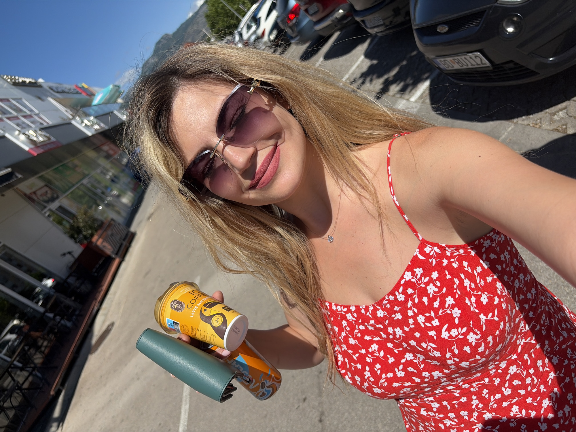 Woman takes sunny selfies in Podgorica