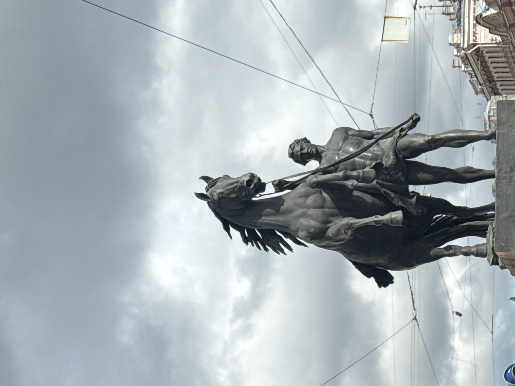 Tourists visit Bronze Horseman statue in Saint Petersburg