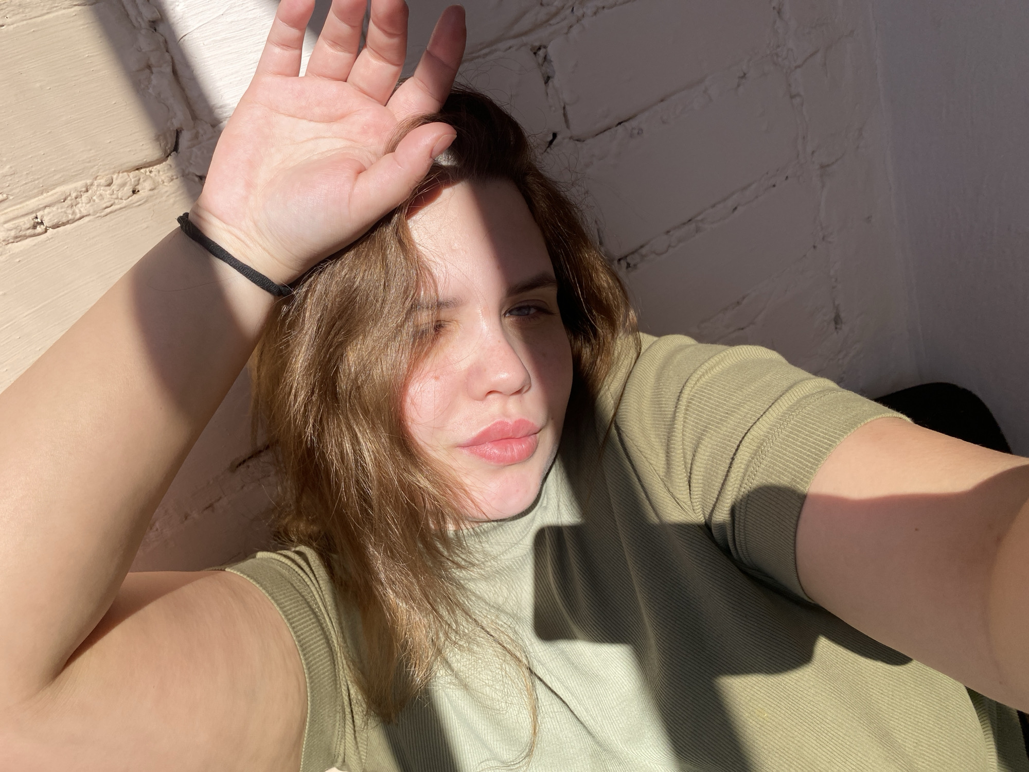 Woman takes morning selfies in Chernushka, Russia