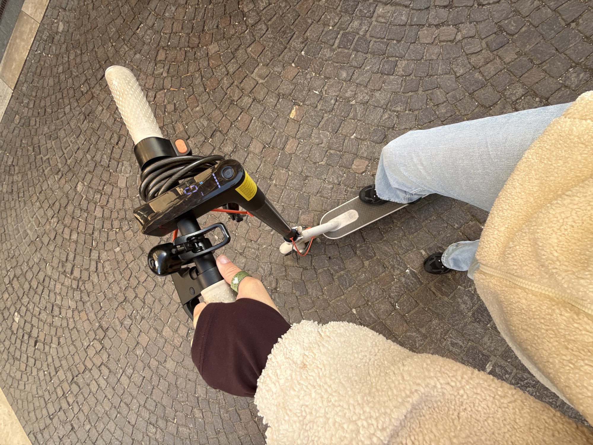 Electric scooter ride documented through Budapest cobblestone streets