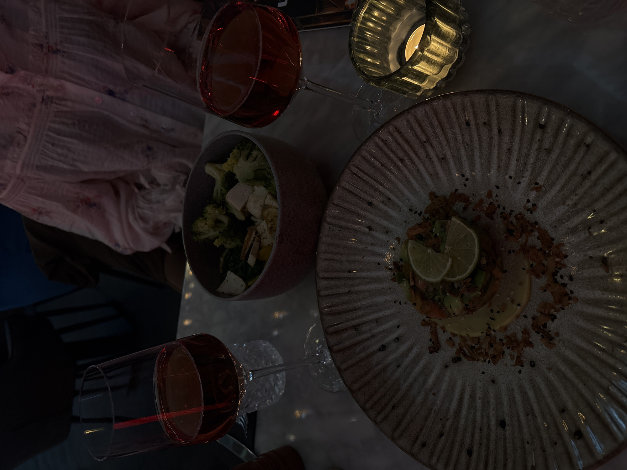 Meal documented in dimly lit Mönchengladbach restaurant setting