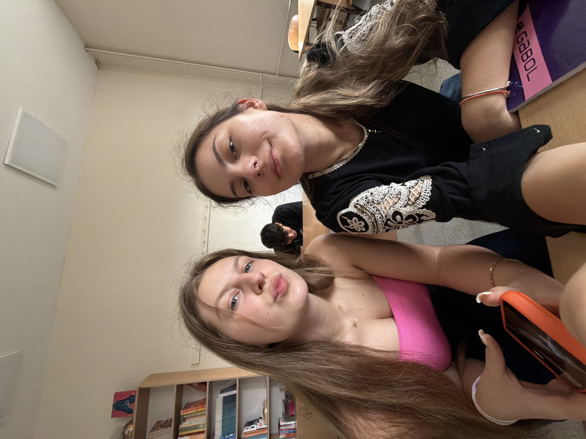 Young women photograph selfies in Burgas classroom
