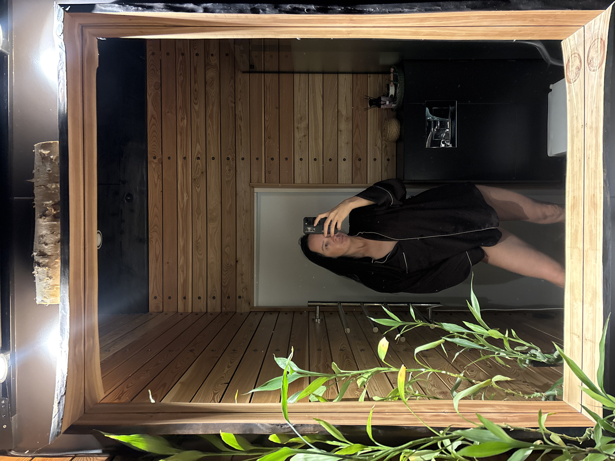 Woman takes mirror selfies in multiple rooms, Chaikovsky