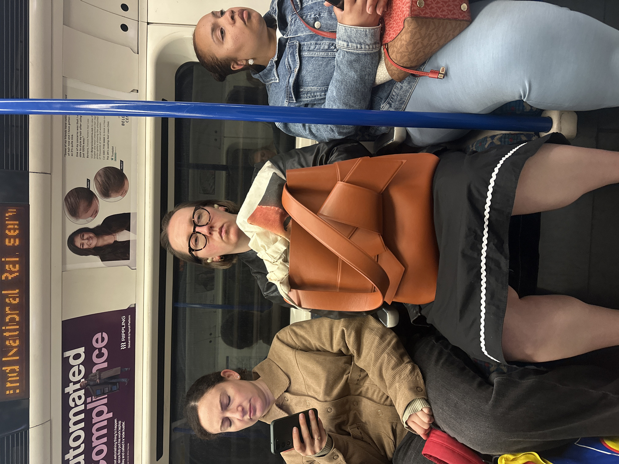 Three Women Photographed on London Underground Train Carriage