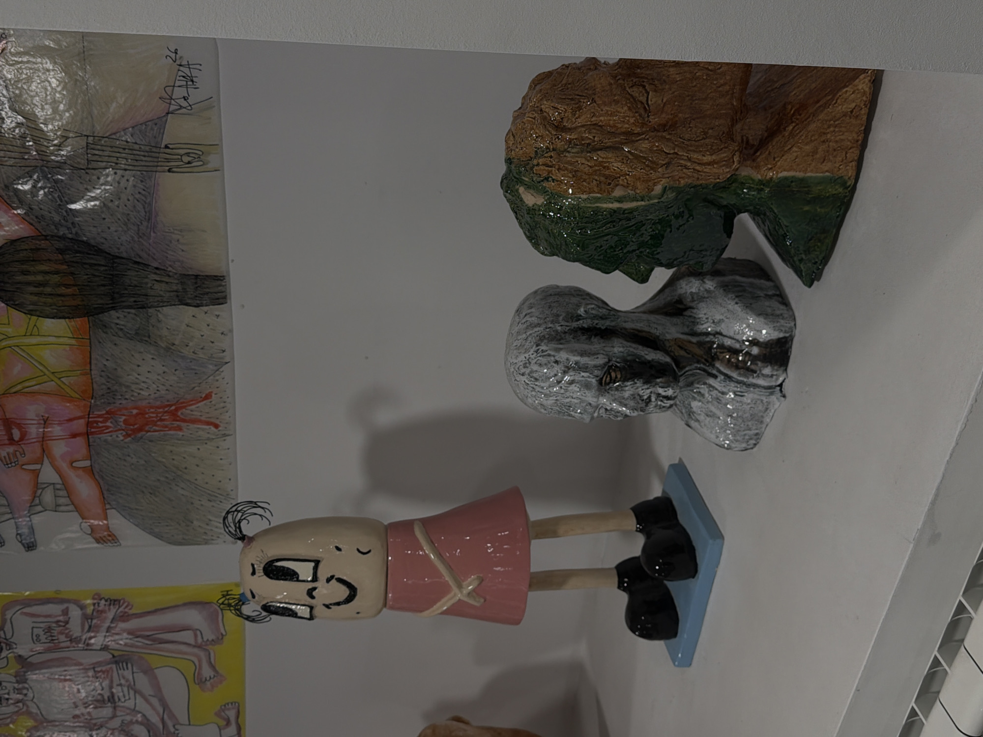 Art gallery exhibition featuring ceramics and sculptures documented in Sofia