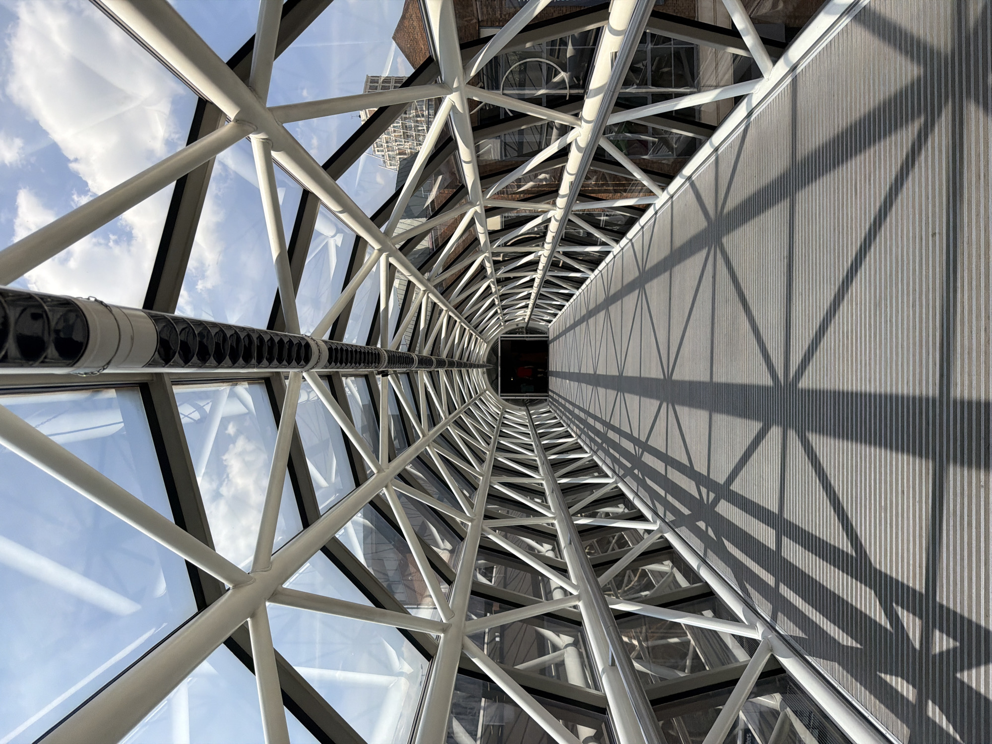 Inside Fenwick and the glass-bridged mall in southwest London