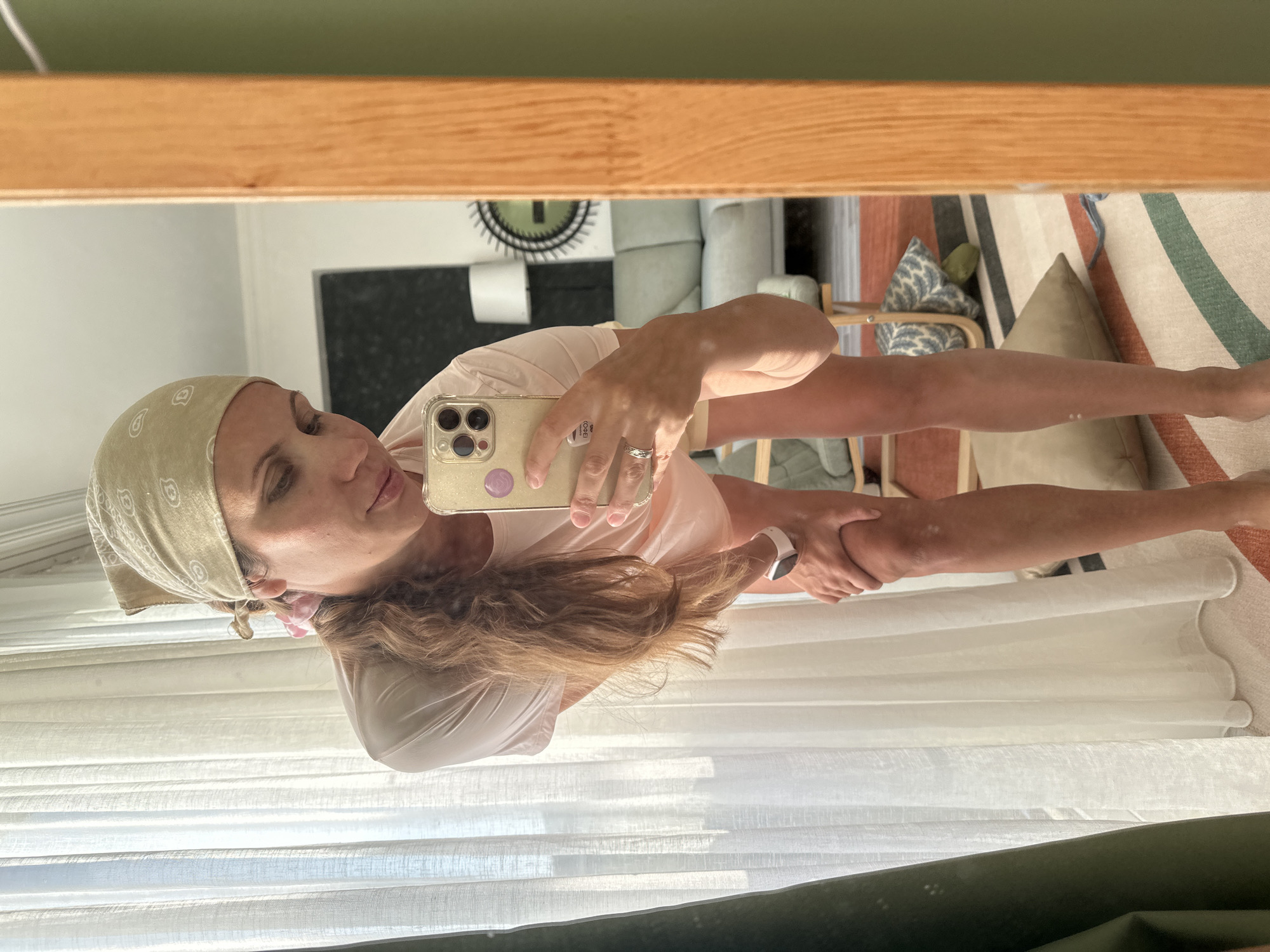 Woman takes morning selfies in Fethiye, Turkey