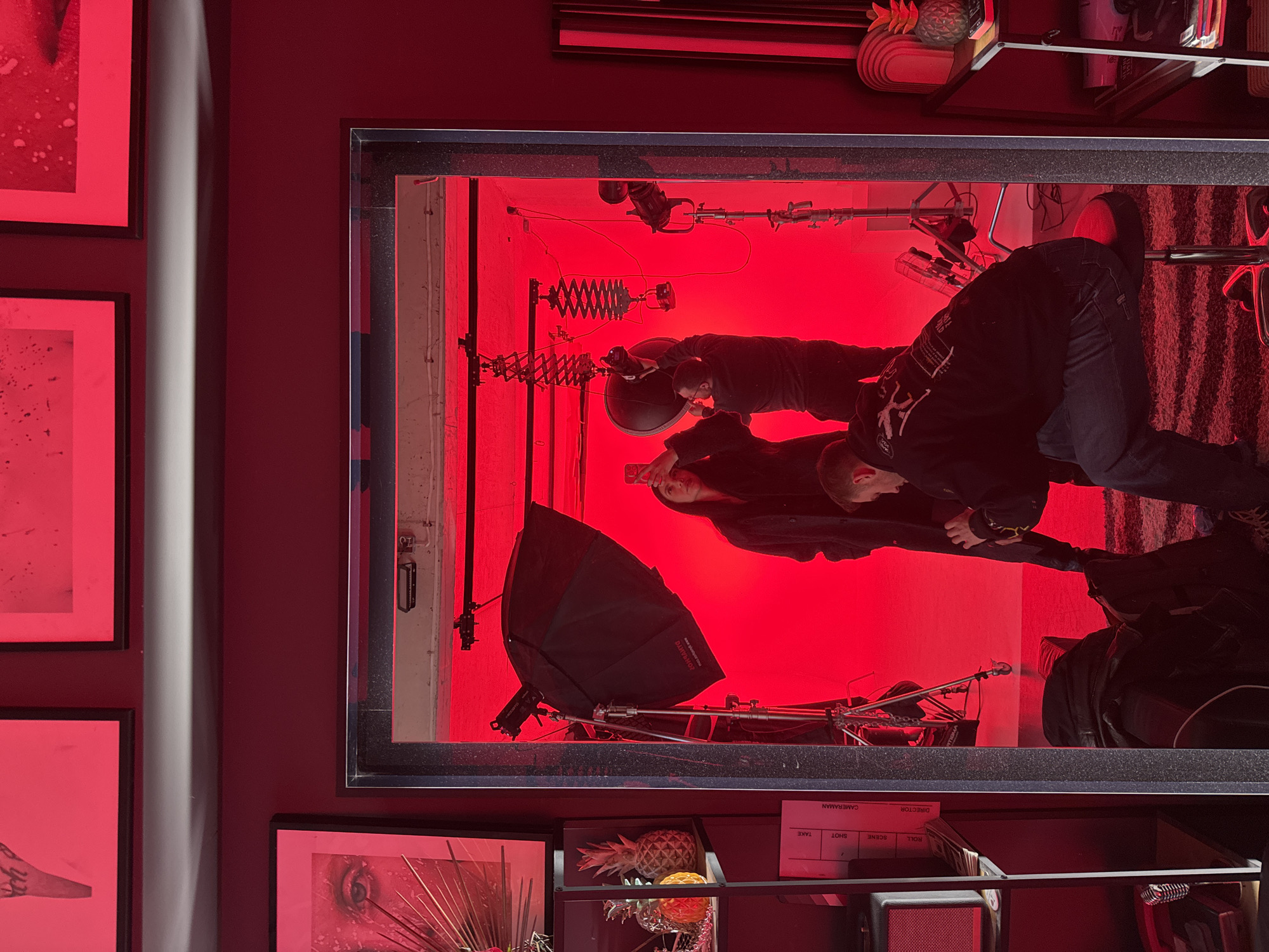 Woman takes selfie in Sofia salon mirror during photo shoot