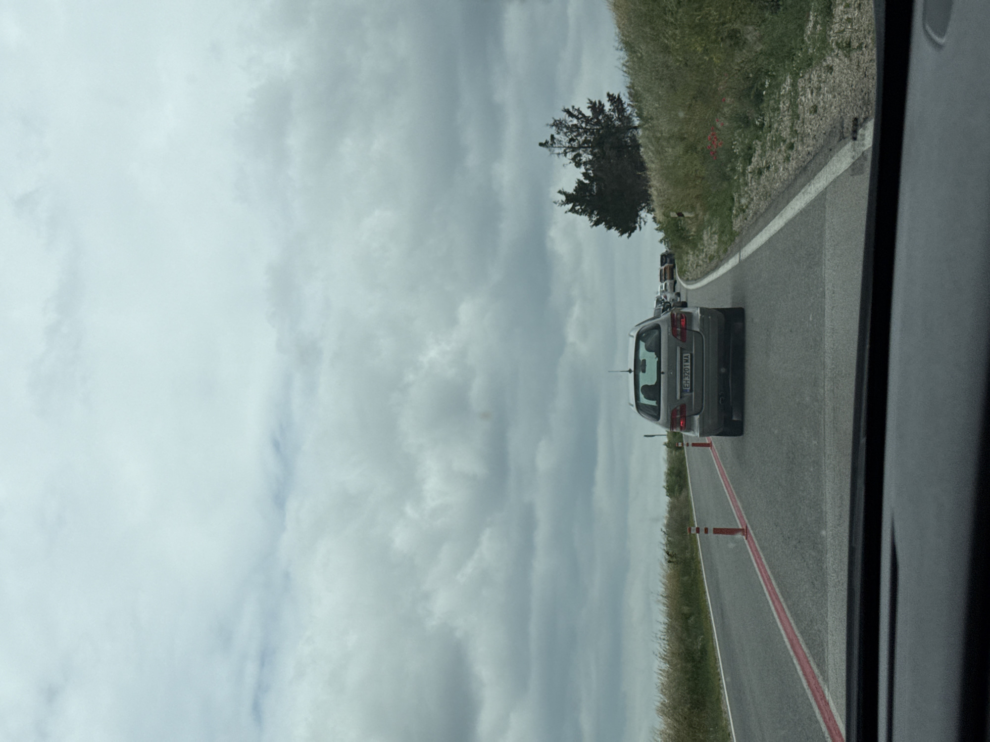 Vehicle travels cone-lined road in Pleven, Bulgaria