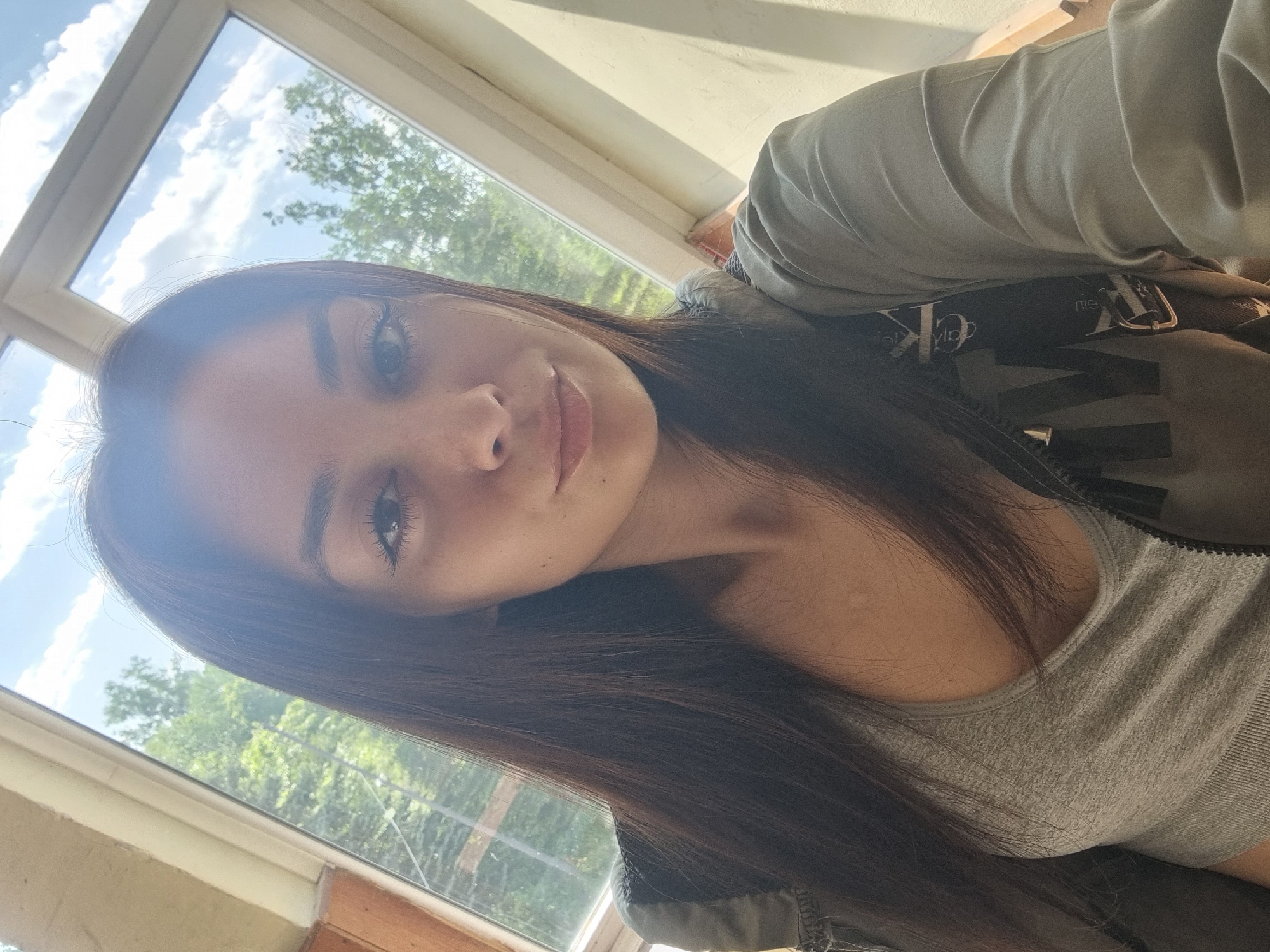 Woman takes morning selfies in Sofia, Bulgaria