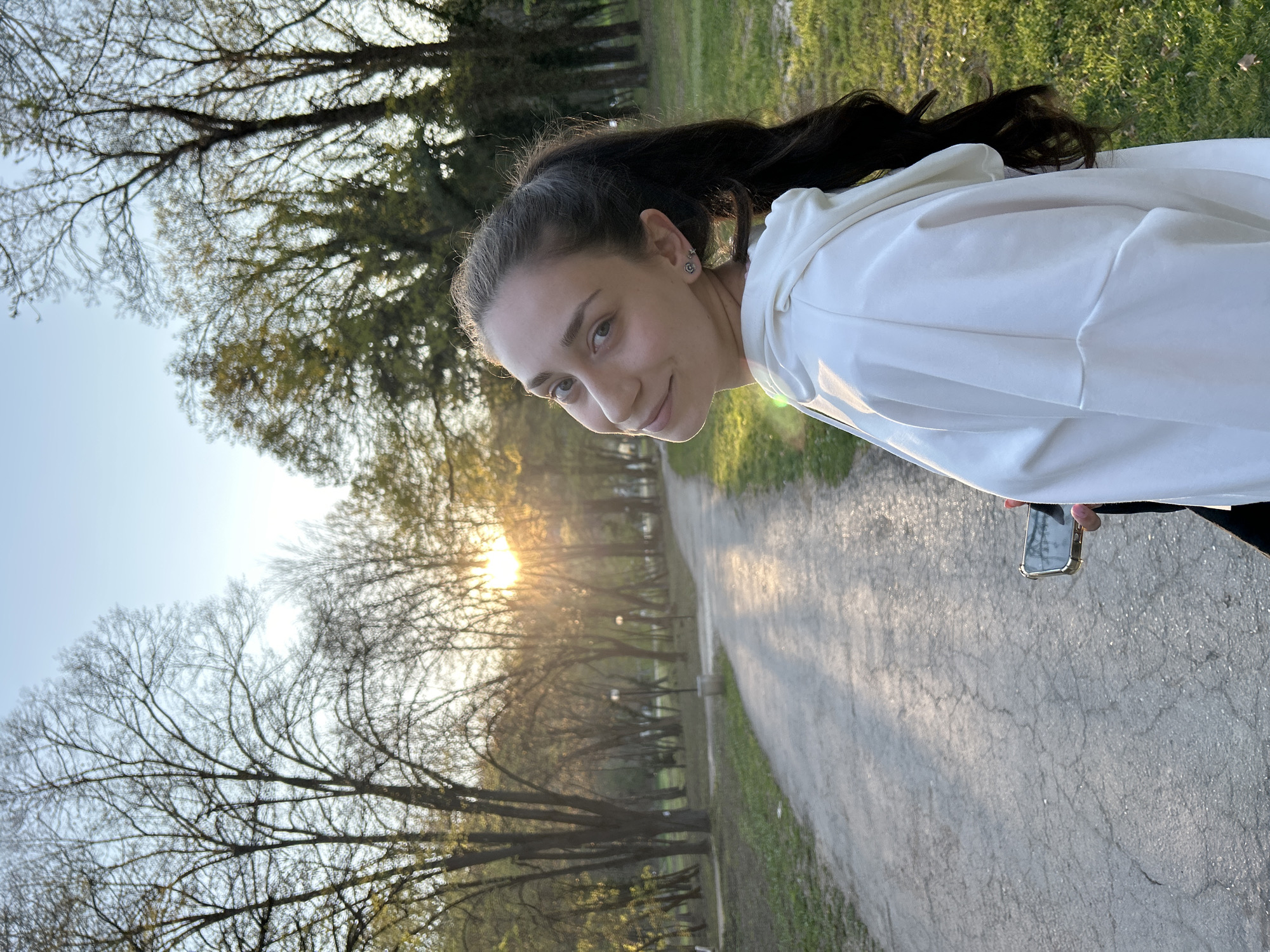Woman photographed walking in Pleven park at sunset