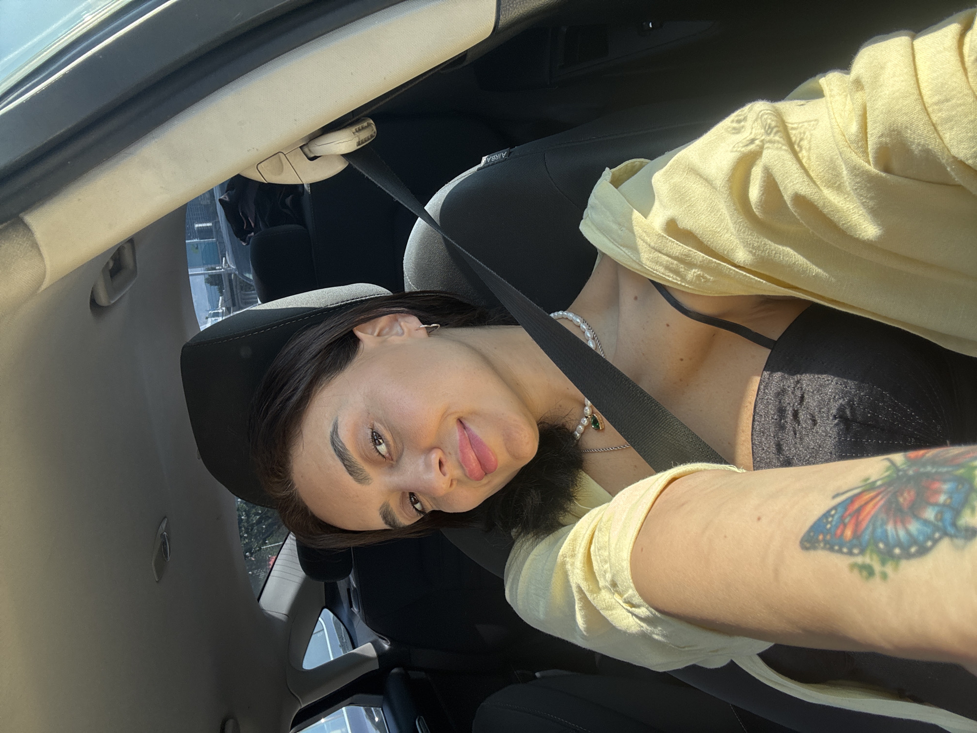 In-car selfie session on the streets of Tbilisi