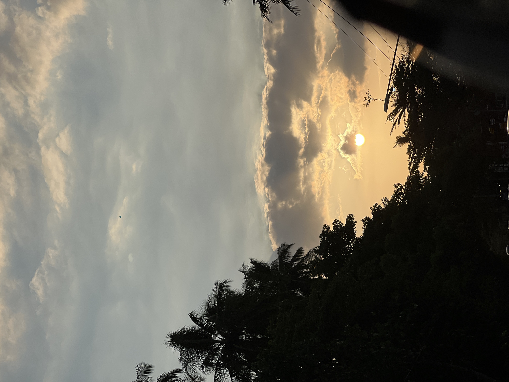 Golden hour hits Kubutambahan, palms and road traffic at dusk