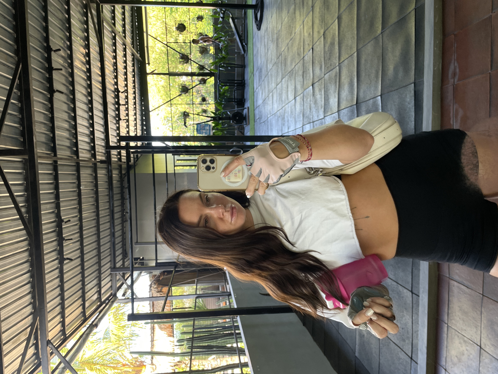 Selfies in Mengwi: gym interior and bamboo canopy