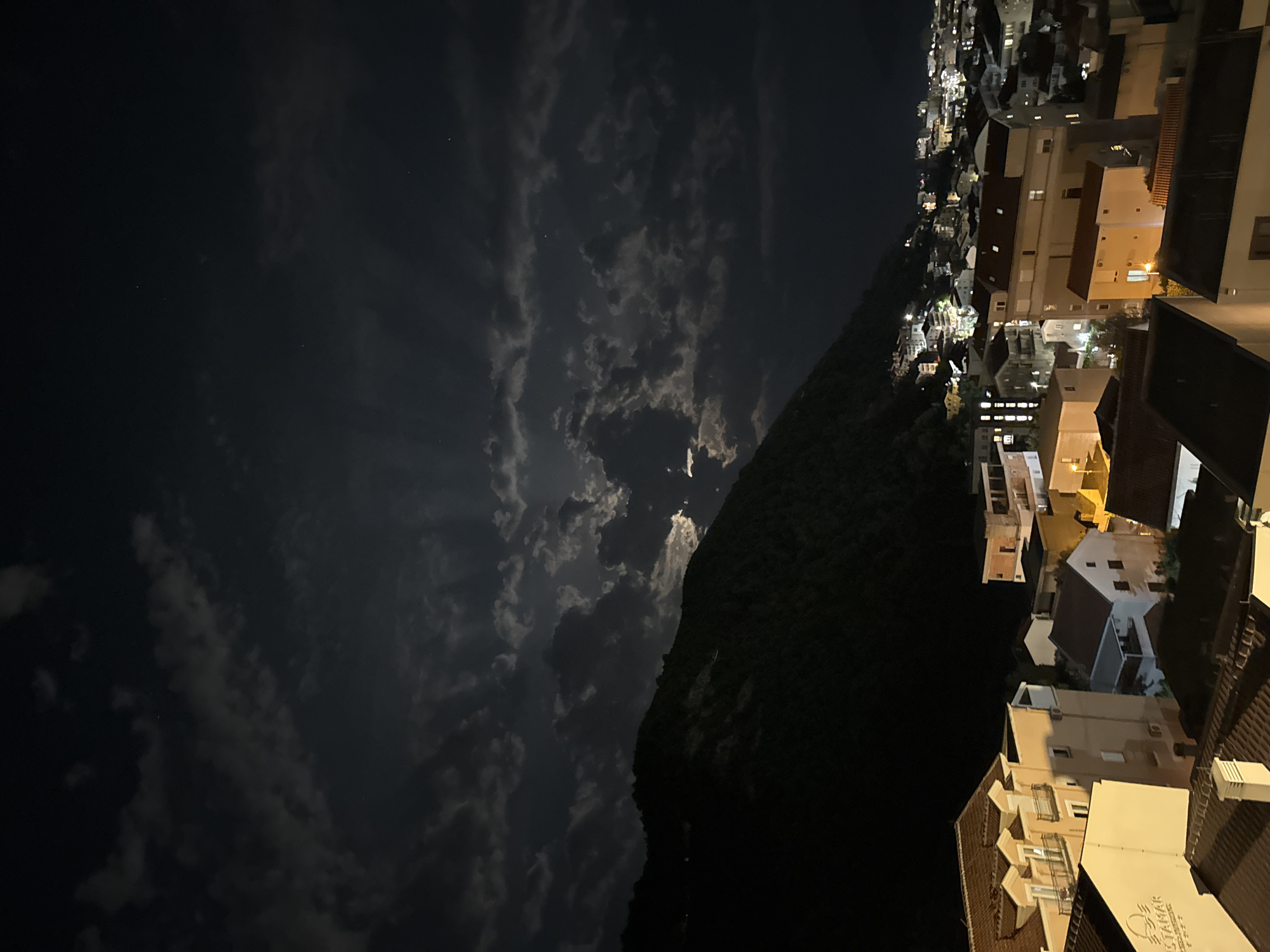 Nighttime panoramic views captured in Budva, Montenegro coastal city