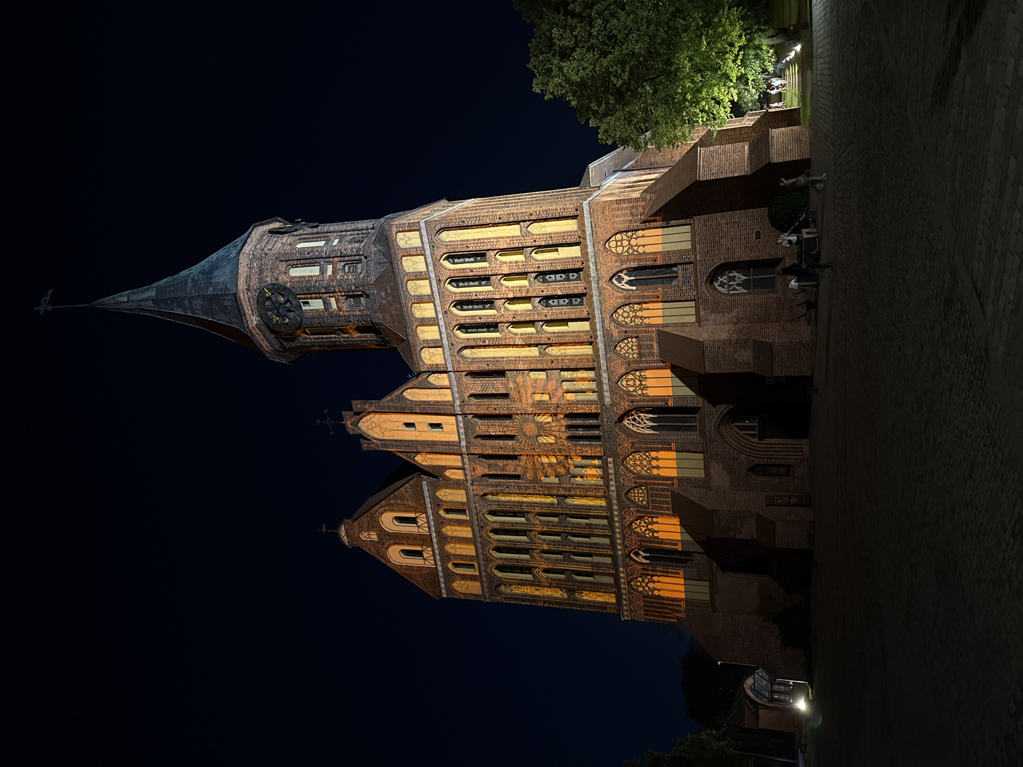 Königsberg Cathedral illuminated at night in Kaliningrad
