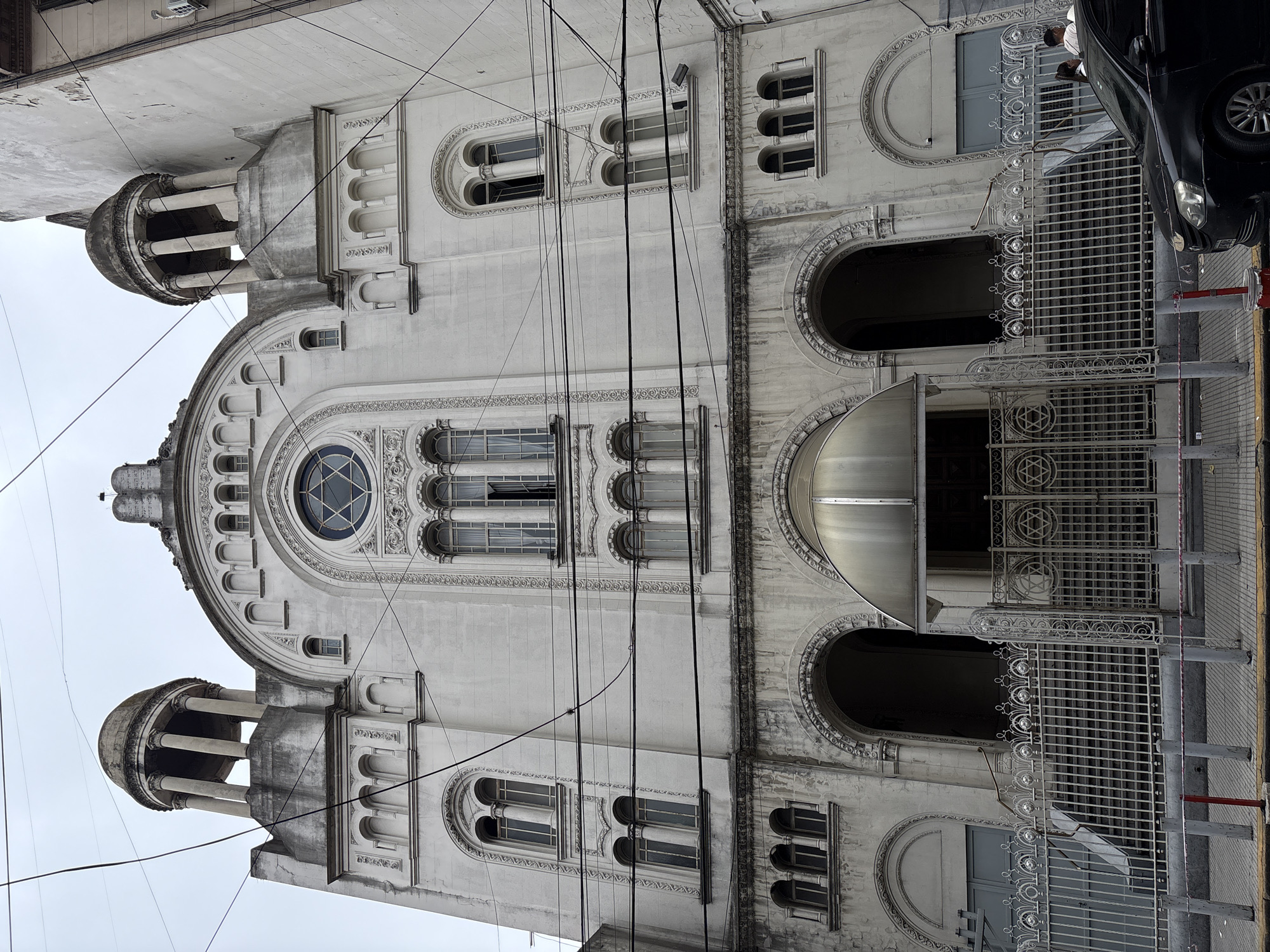 Ornate synagogue facade photographed in Buenos Aires