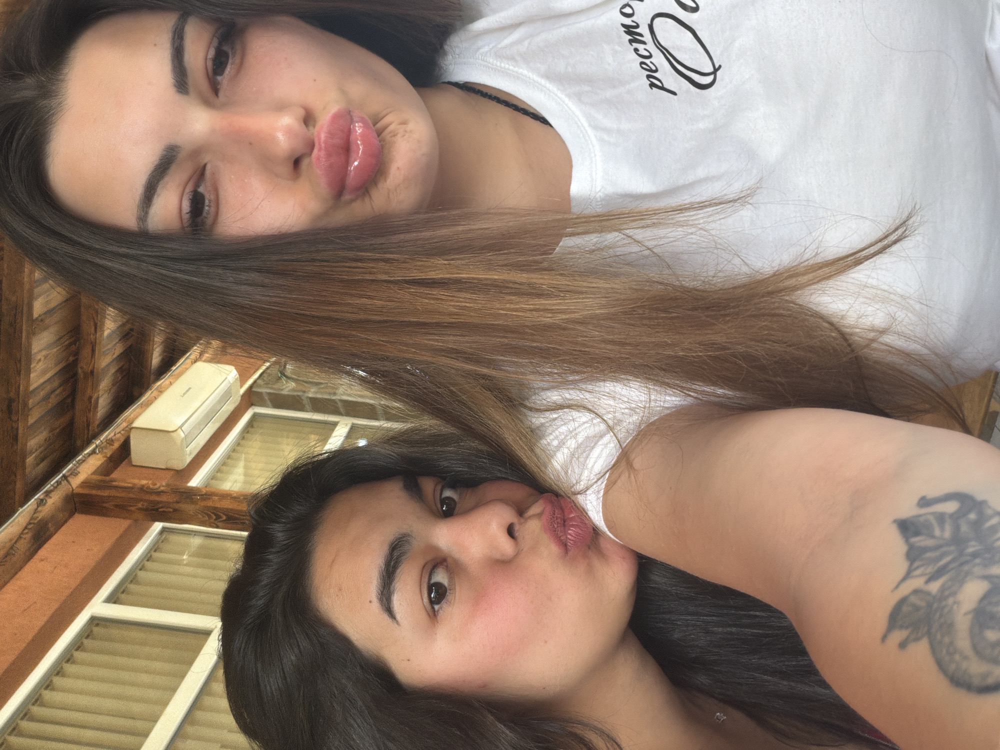 Young women take selfies in Troyan, Bulgaria