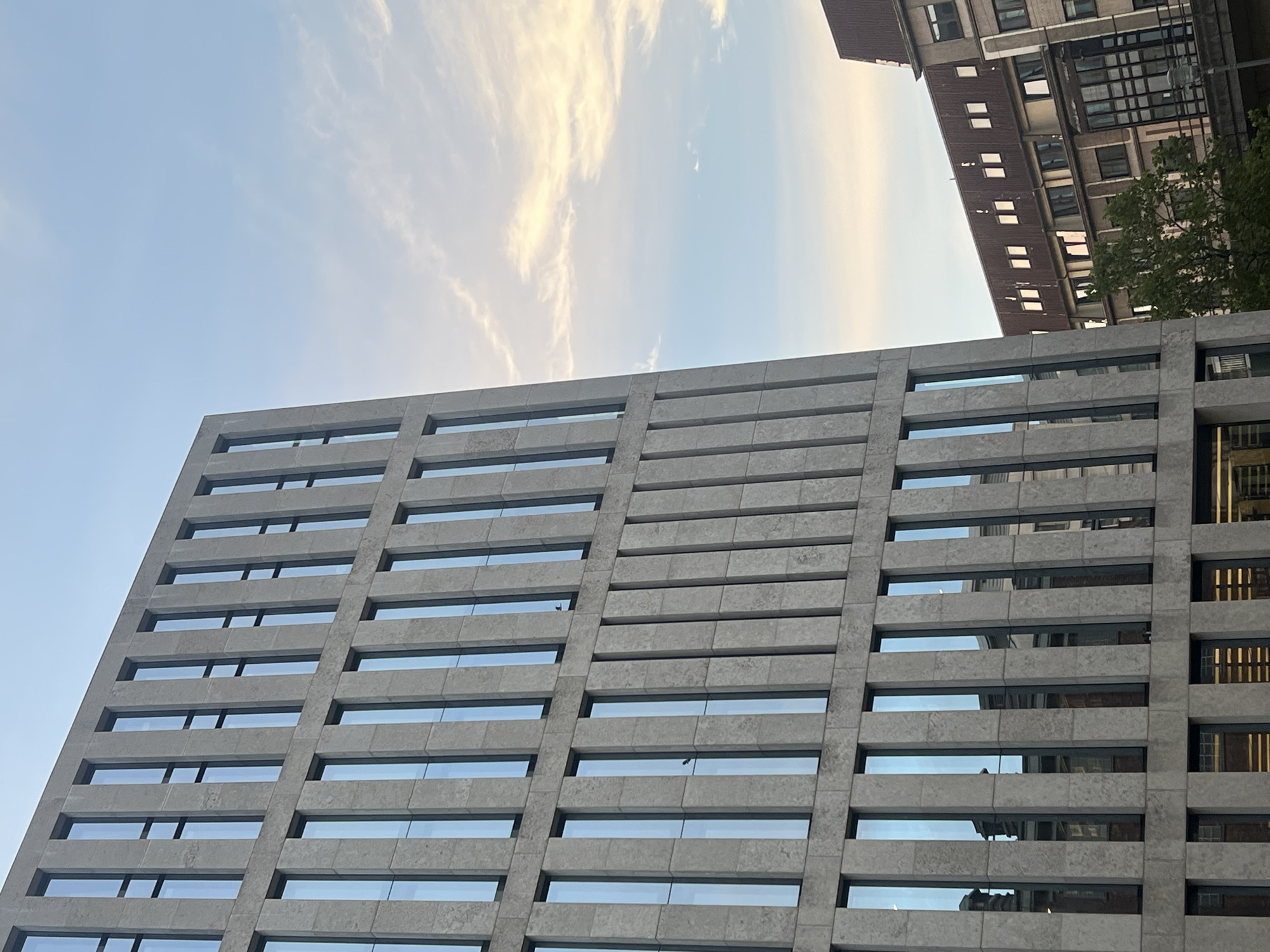 Modern Berlin streetscape, angular facades and city lamp