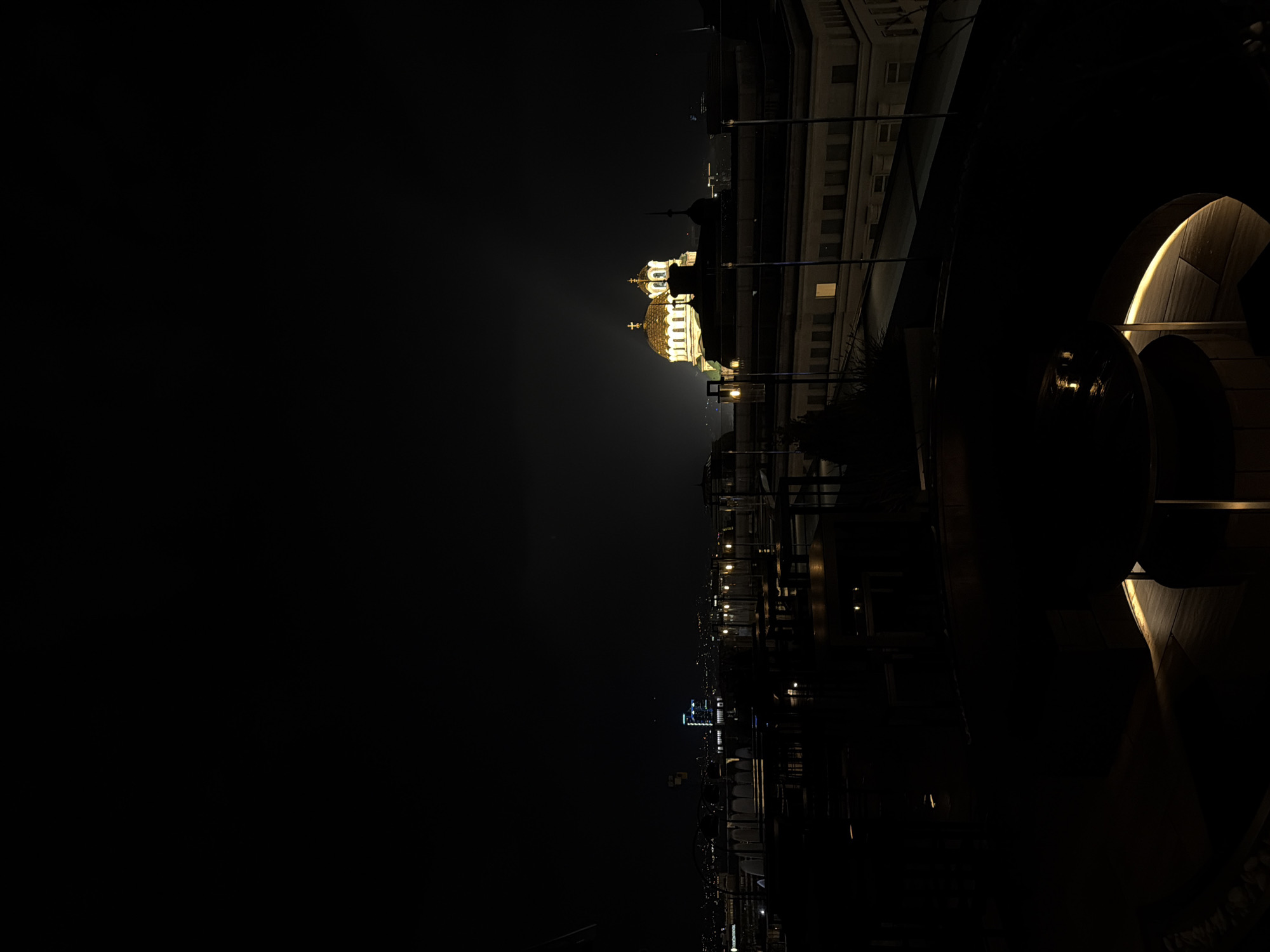 Alexander Nevsky Cathedral illuminated in Sofia nighttime cityscape
